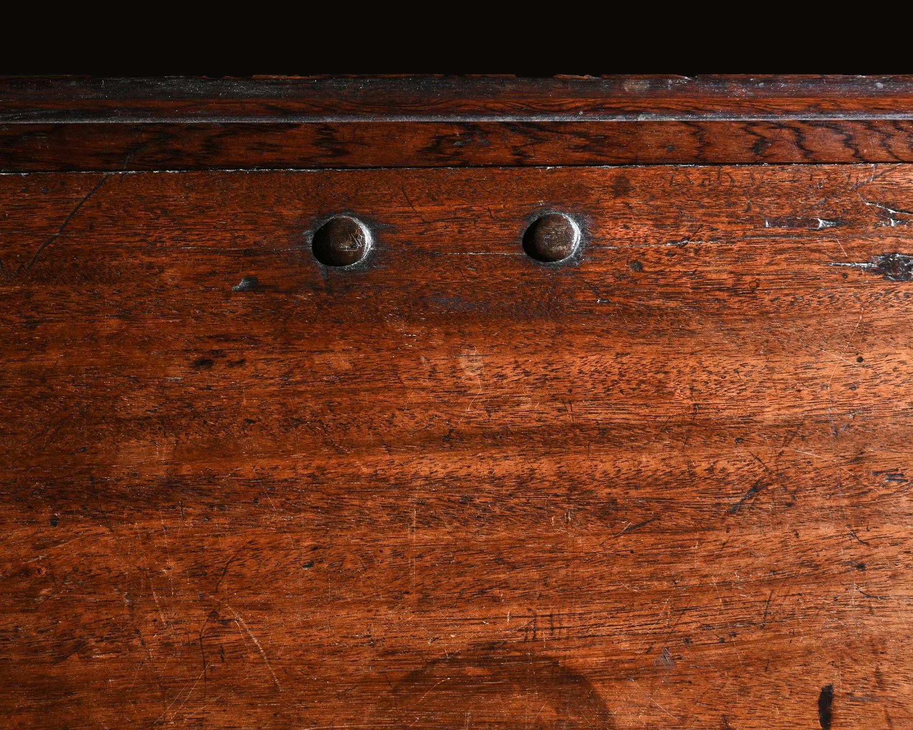 Imposing 17th Century Portuguese Colonial Mahogany and Brass Chest For Sale 1