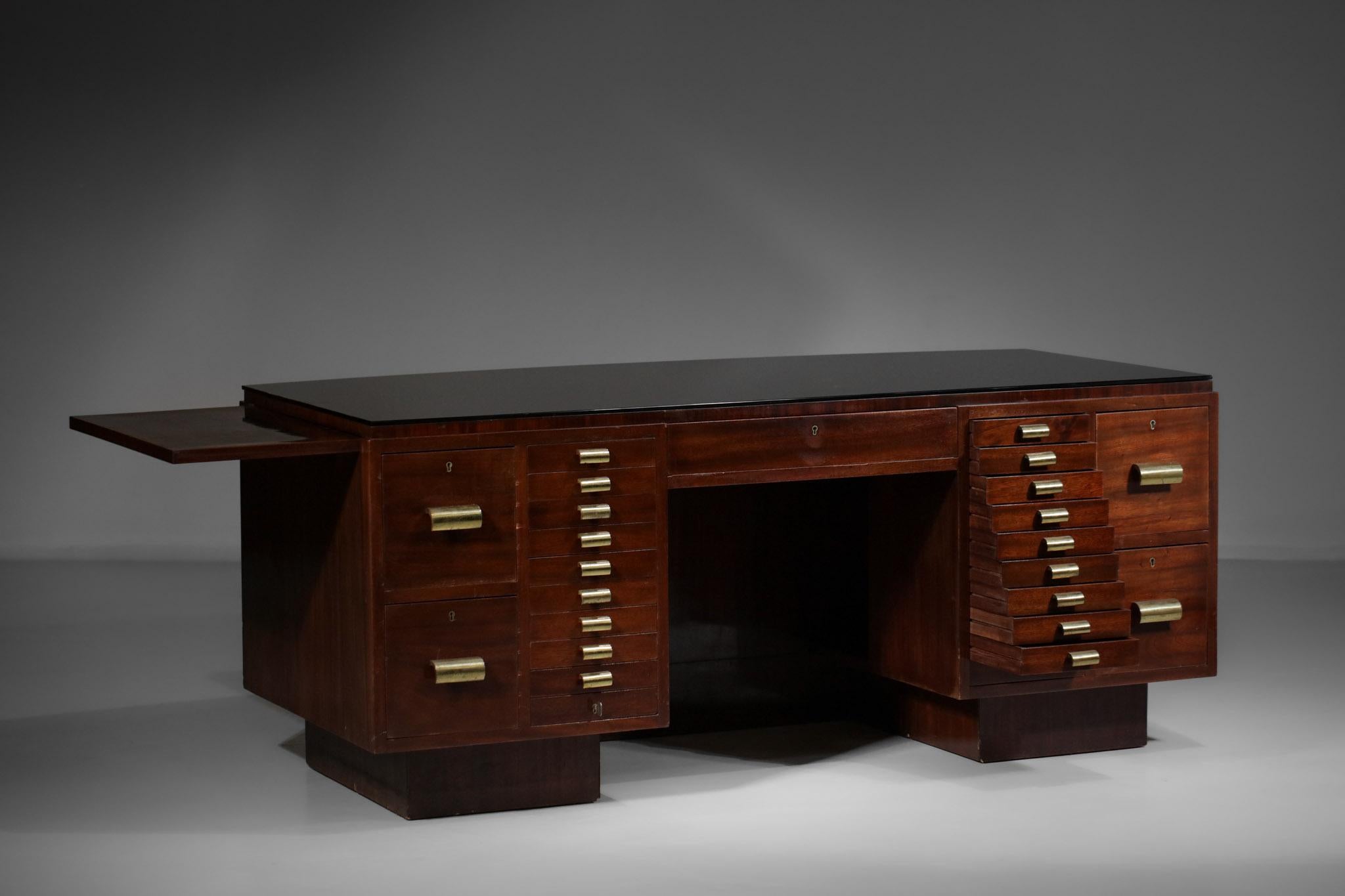 Mid-Century Modern Imposing 1940's French Modernist Desk in Mahogany in Style of Dupré Lafon, E498 For Sale