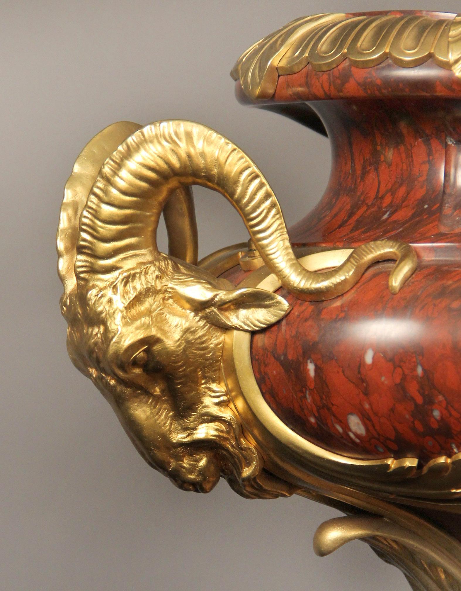 Belle Époque Imposing 19th Century Bronze Mounted Rouge Marble Jardiniere by Barbedienne For Sale