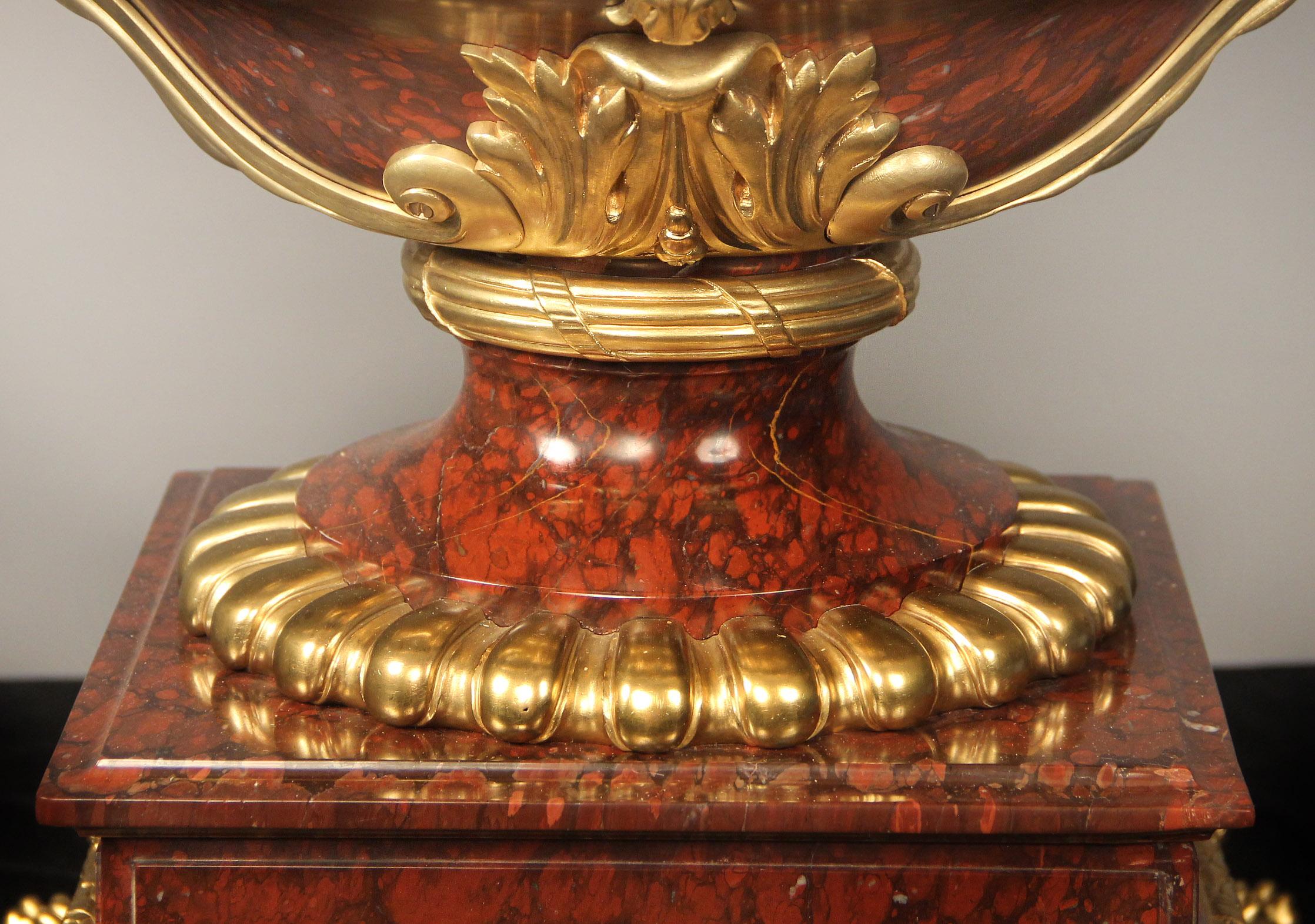 French Imposing 19th Century Bronze Mounted Rouge Marble Jardiniere by Barbedienne For Sale