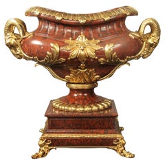 Antique Imposing 19th Century Bronze Mounted Rouge Marble Jardiniere by Barbedienne