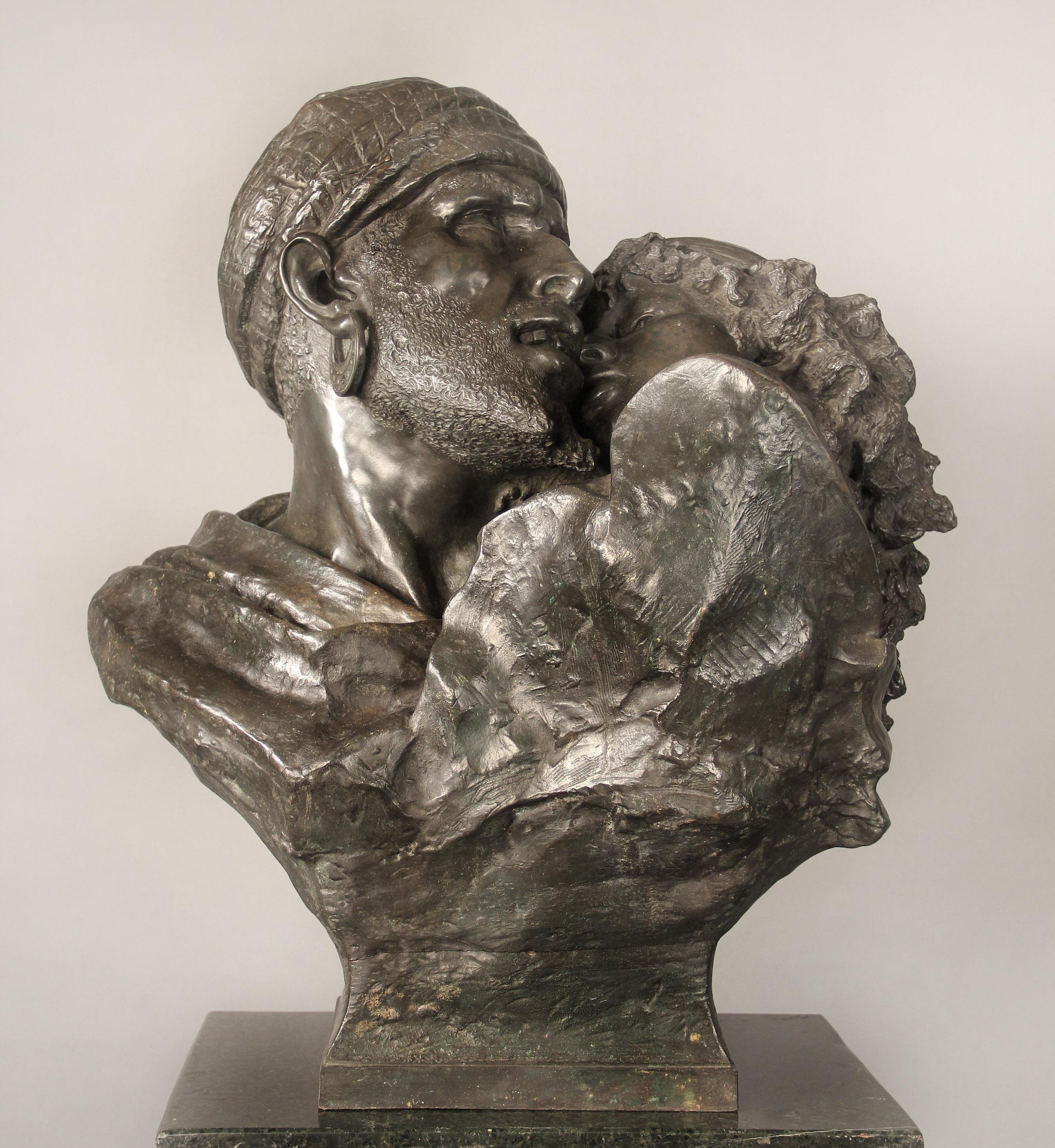 An imposing late 19th century life size bronze busts of a middle eastern couple embracing by Charles Cordier

Charles Henri Joseph Cordier

The woman’s head nestled up against the mans face and neck.

Signed H.J. Cordier on the