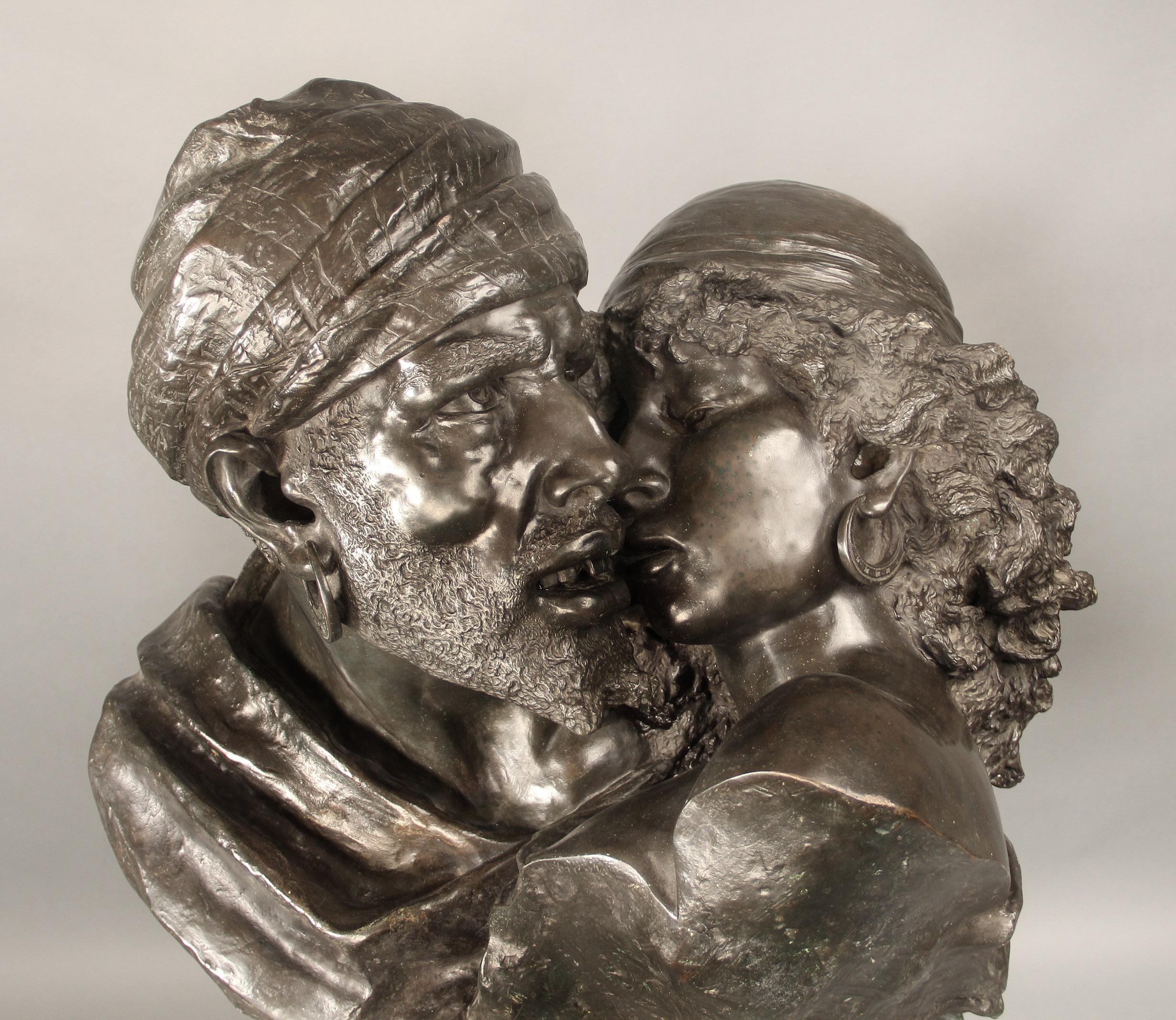 Belle Époque Bronze imposant du 19ème siècle représentant un couple s'embrassant par Charles Cordier en vente