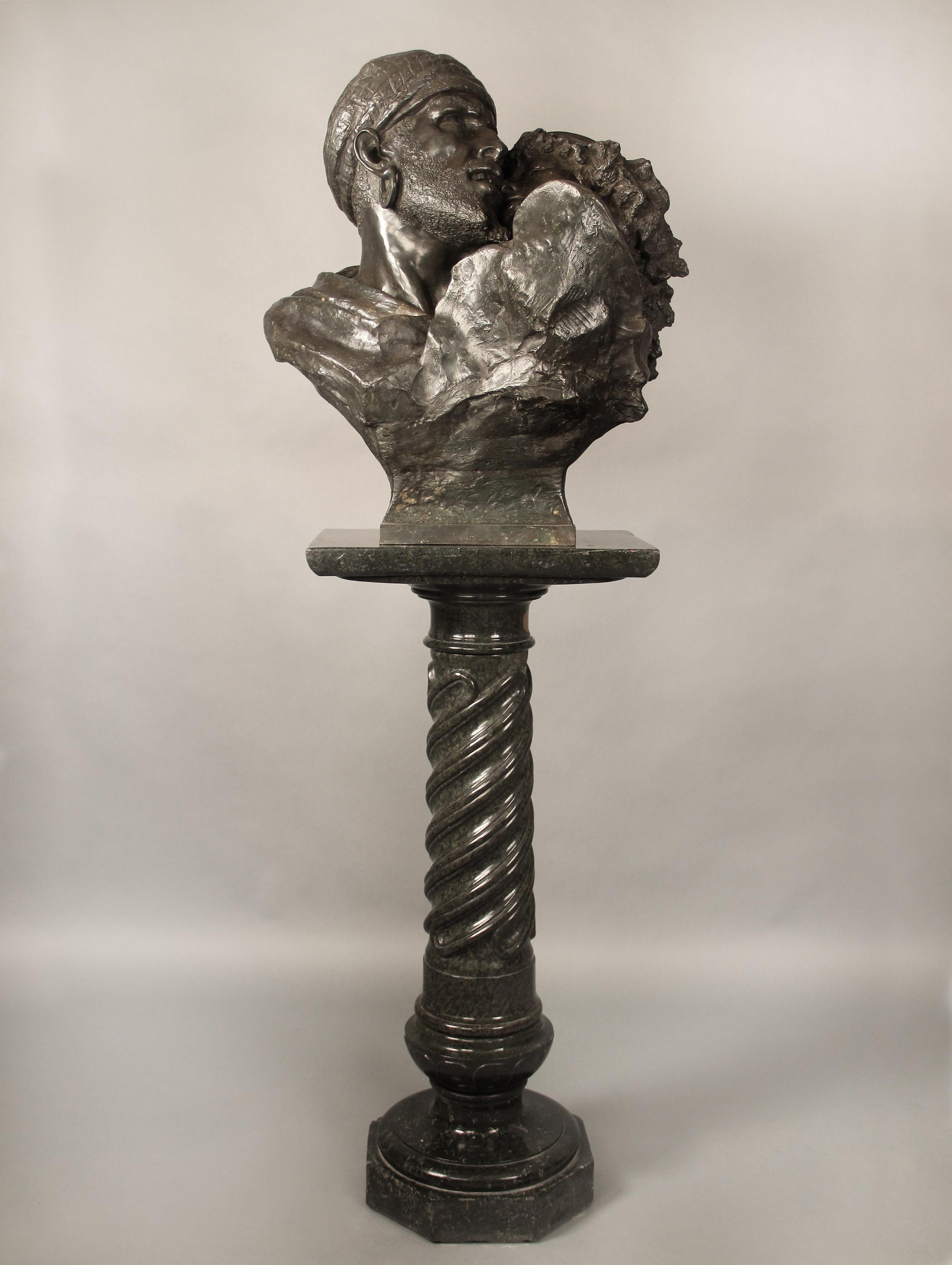An imposing late 19th century life size bronze busts of a middle eastern couple embracing by Charles Cordier

Charles Henri Joseph Cordier

The woman’s head nestled up against the mans face and neck.

Signed H.J. Cordier on the