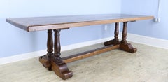 Imposing 19th Century Oak Dining Table with Double Barrel Supports