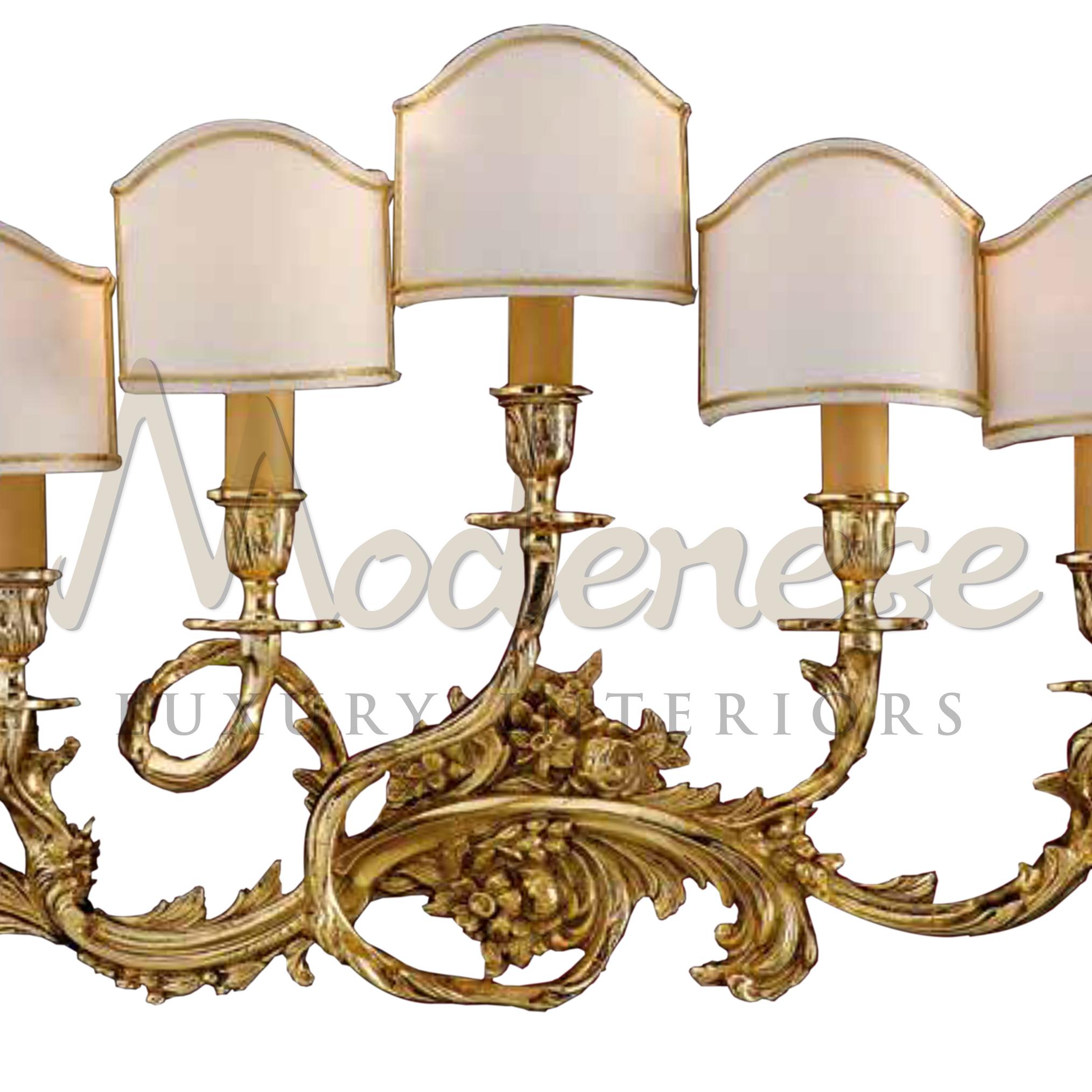 Baroque Imposing 24kt Antique Gold Plated 5 Lights Wall Lamp Paired with Fine Shade For Sale