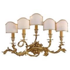 Imposing 24kt Antique Gold Plated 5 Lights Wall Lamp Paired with Fine Shade