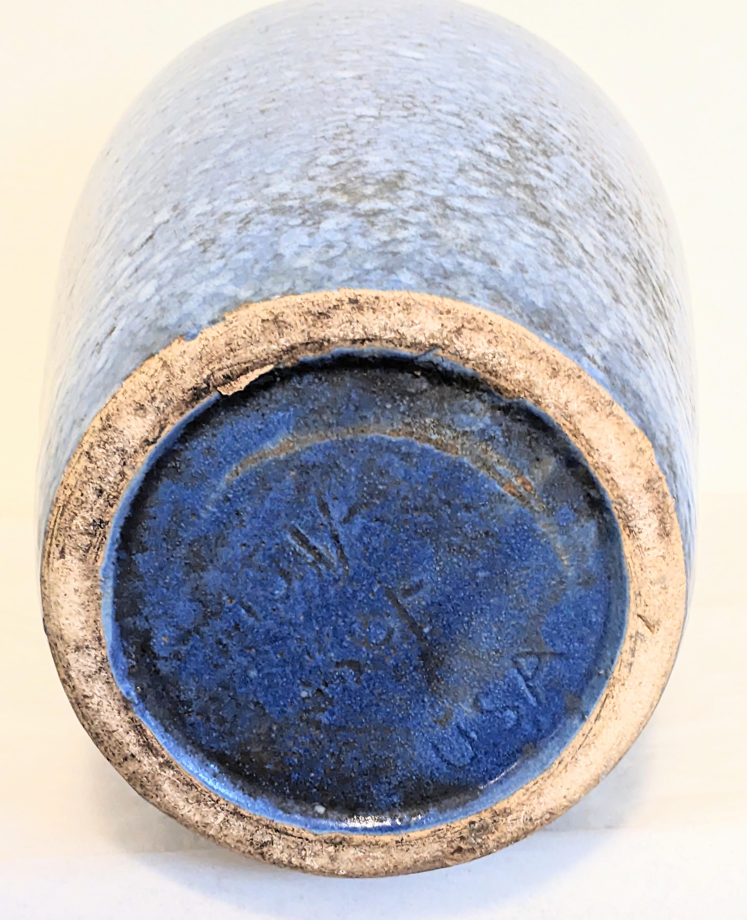 American Imposing Art Deco Brush McCoy Mottled Blue Vase For Sale