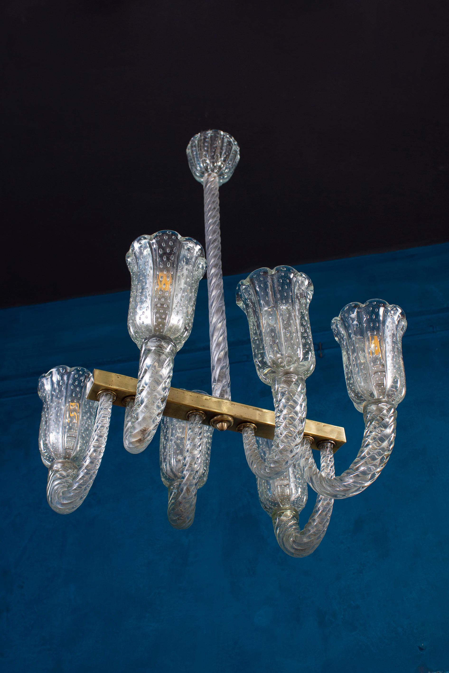 Italian Imposing Art Deco Chandelier by Barovier & Toso For Sale
