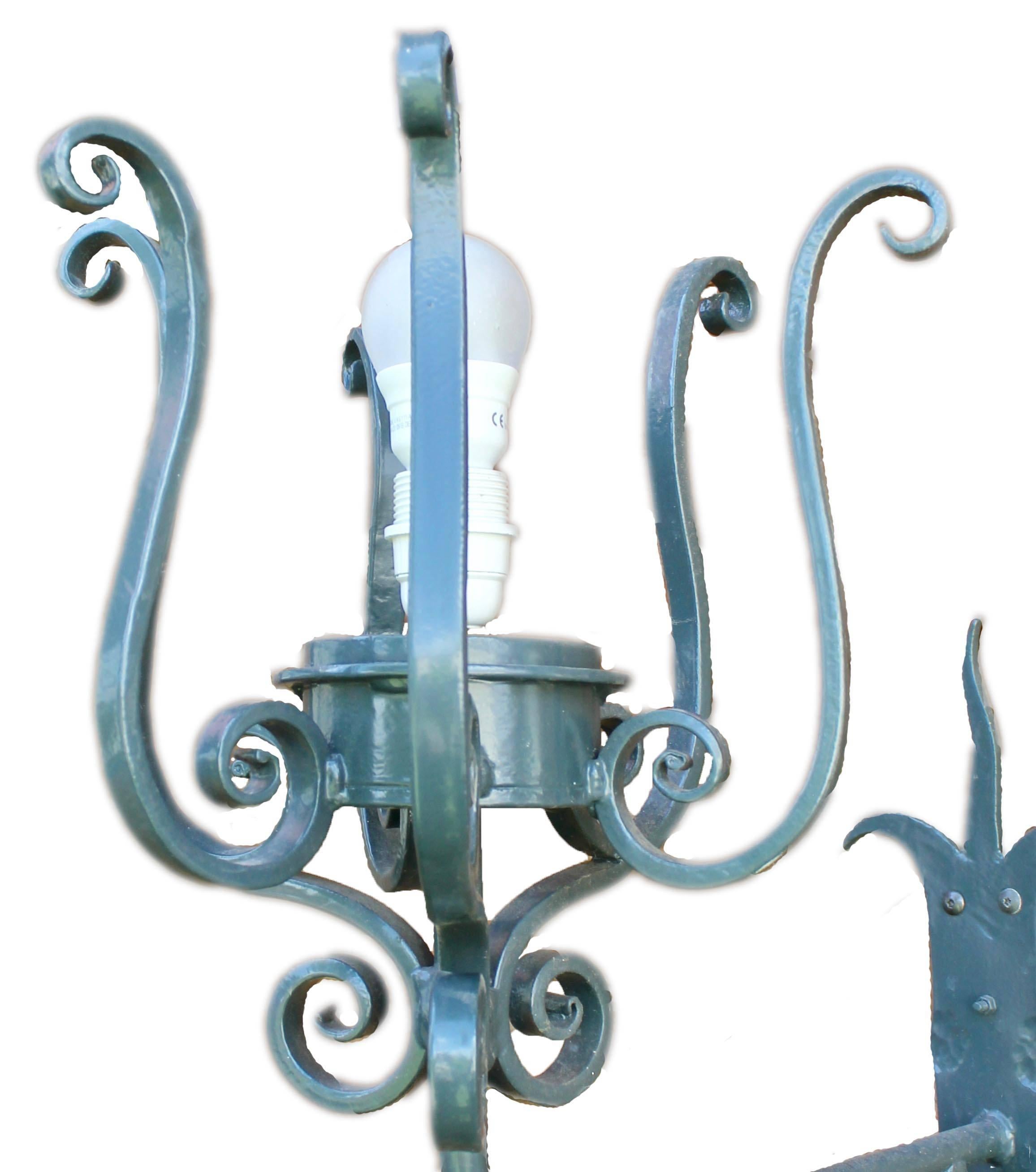 French Imposing Art Nouveau Wrought Iron Outdoor Lamp