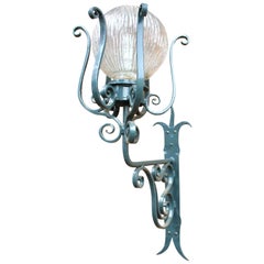 Imposing Art Nouveau Wrought Iron Outdoor Lamp