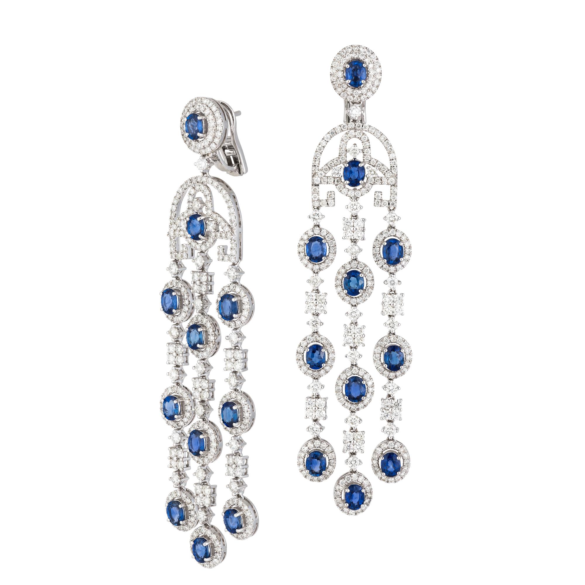 Imposing  Blue Sapphire White Gold 18K Earrings Diamond for Her In New Condition For Sale In Montreux, CH