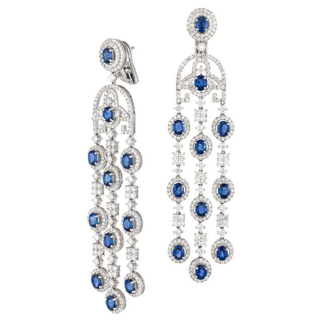 Imposing Dangle White Gold 18K Blue Sapphire Earrings Diamond for Her ...