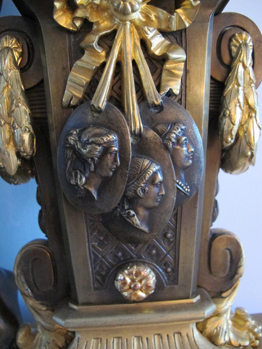 Belle Époque Imposing Bronze and Marble Clock 