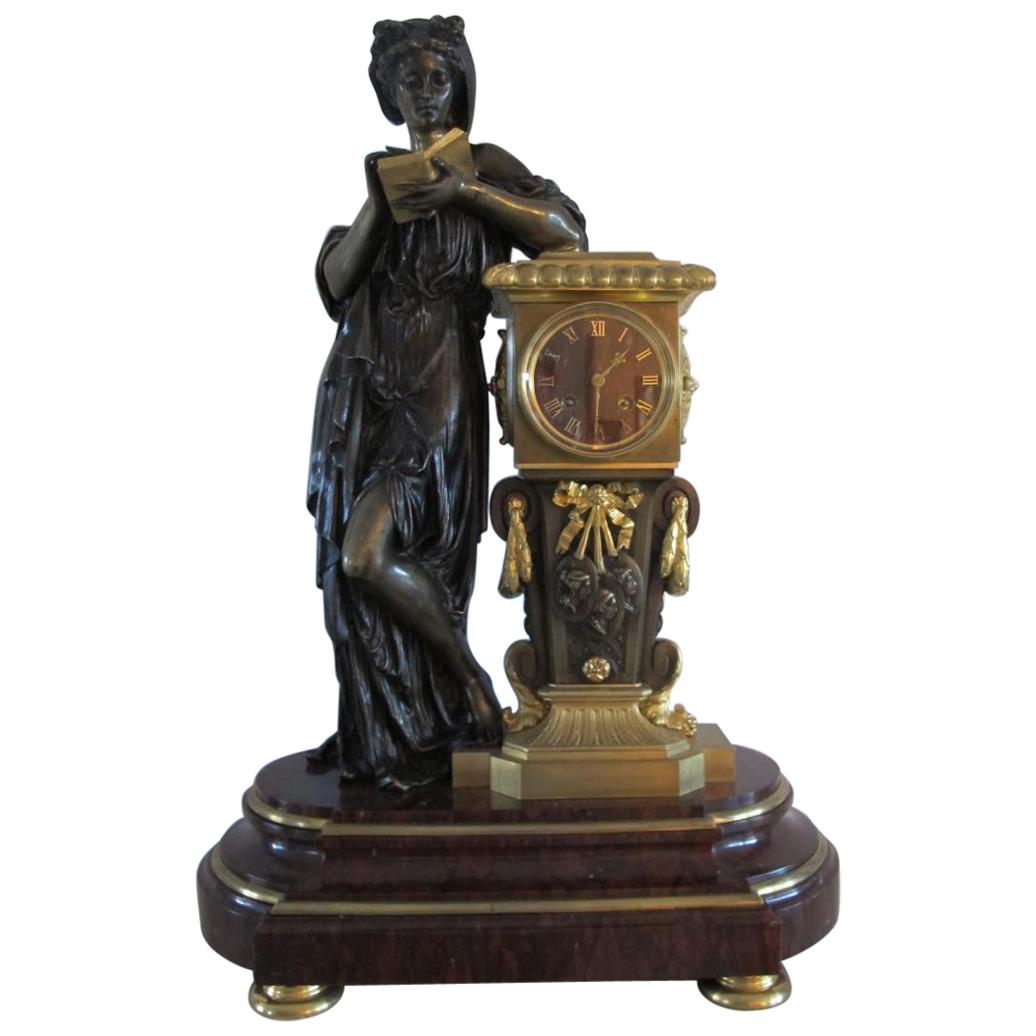 Imposing Bronze and Marble Clock "Sapho"