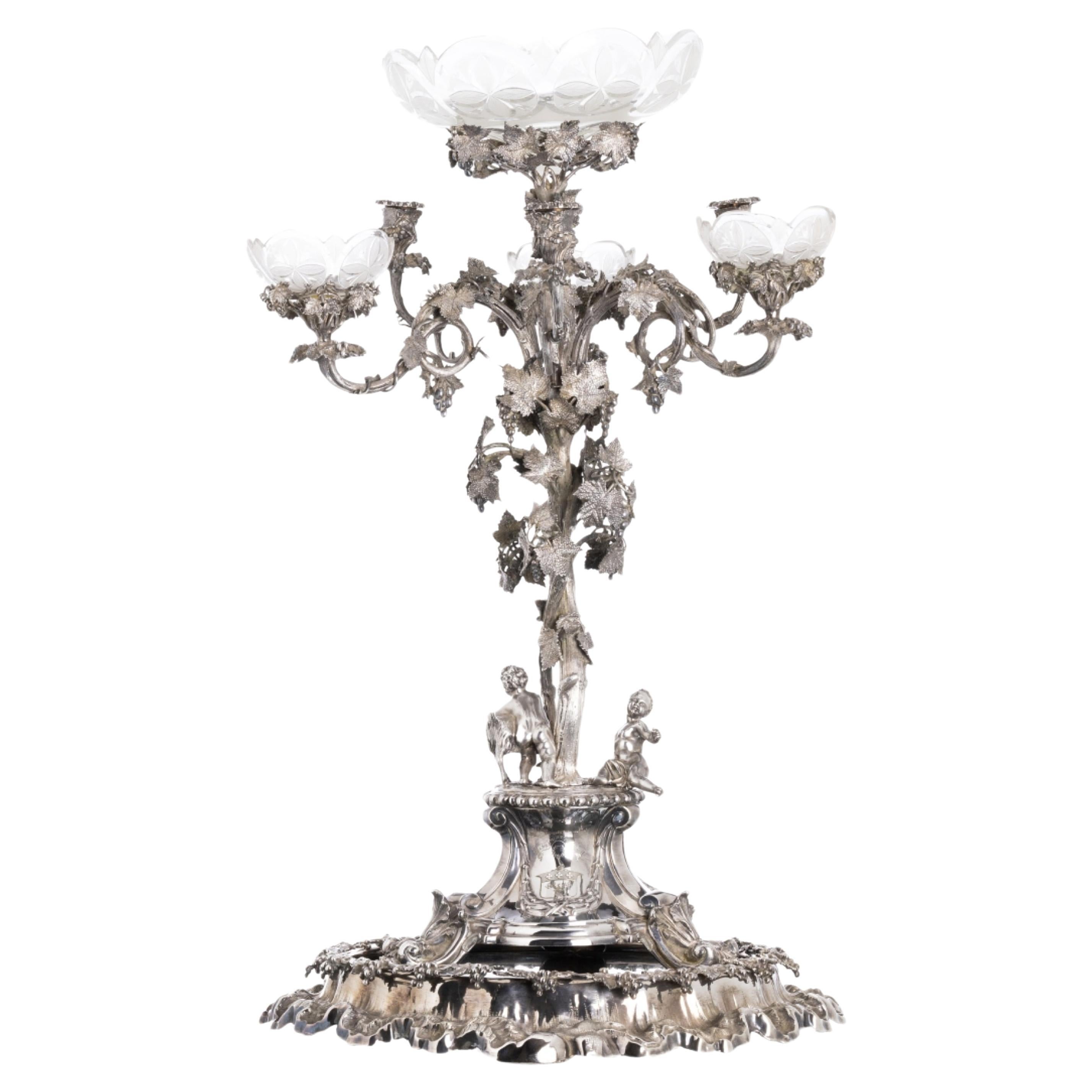 IMPOSING CANDELABRO With Arms Whytt Family of Bennochy-Whyte-Melville 1860 19thC For Sale