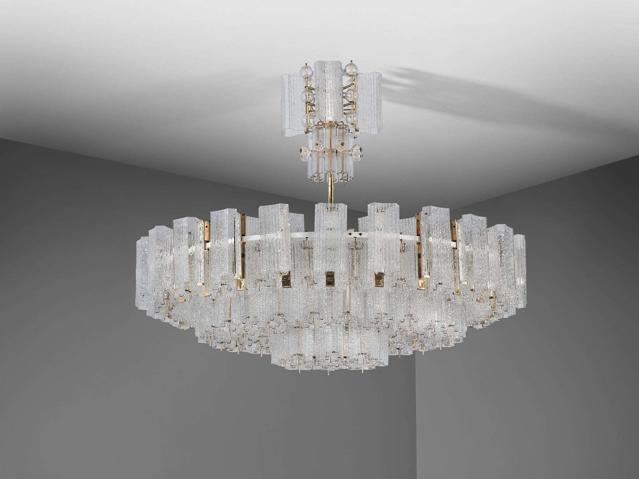 Imposing Chandelier in Textured Glass and Brass 5.7 feet  For Sale 6
