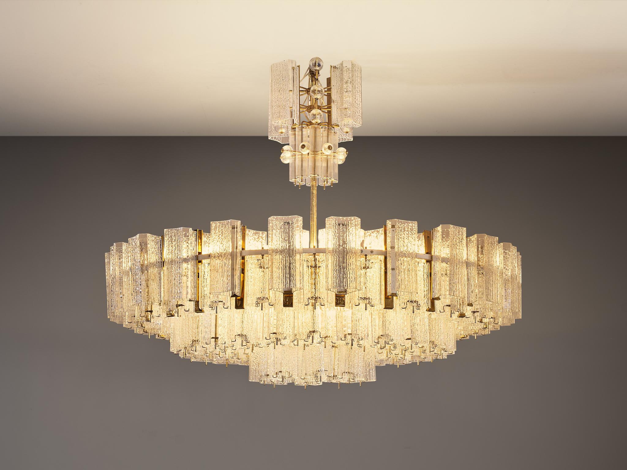 Imposing Chandelier in Textured Glass and Brass 5.7 feet  For Sale 2