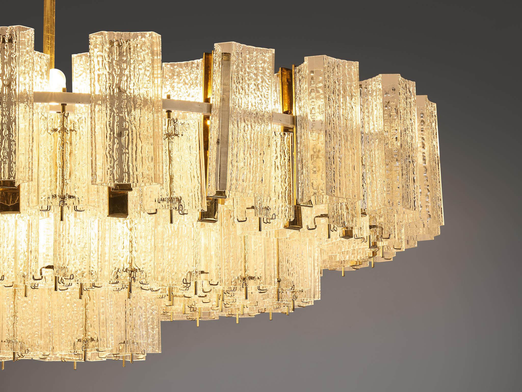Imposing Chandelier in Textured Glass and Brass 5.7 feet  For Sale 4