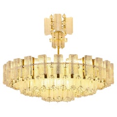 Imposing Chandelier in Textured Glass and Brass 5.7 feet