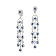 Imposing Dangle White Gold 18K Blue Sapphire Earrings Diamond for Her