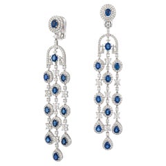 Imposing Dangle White Gold 18K Blue Sapphire Earrings Diamond for Her