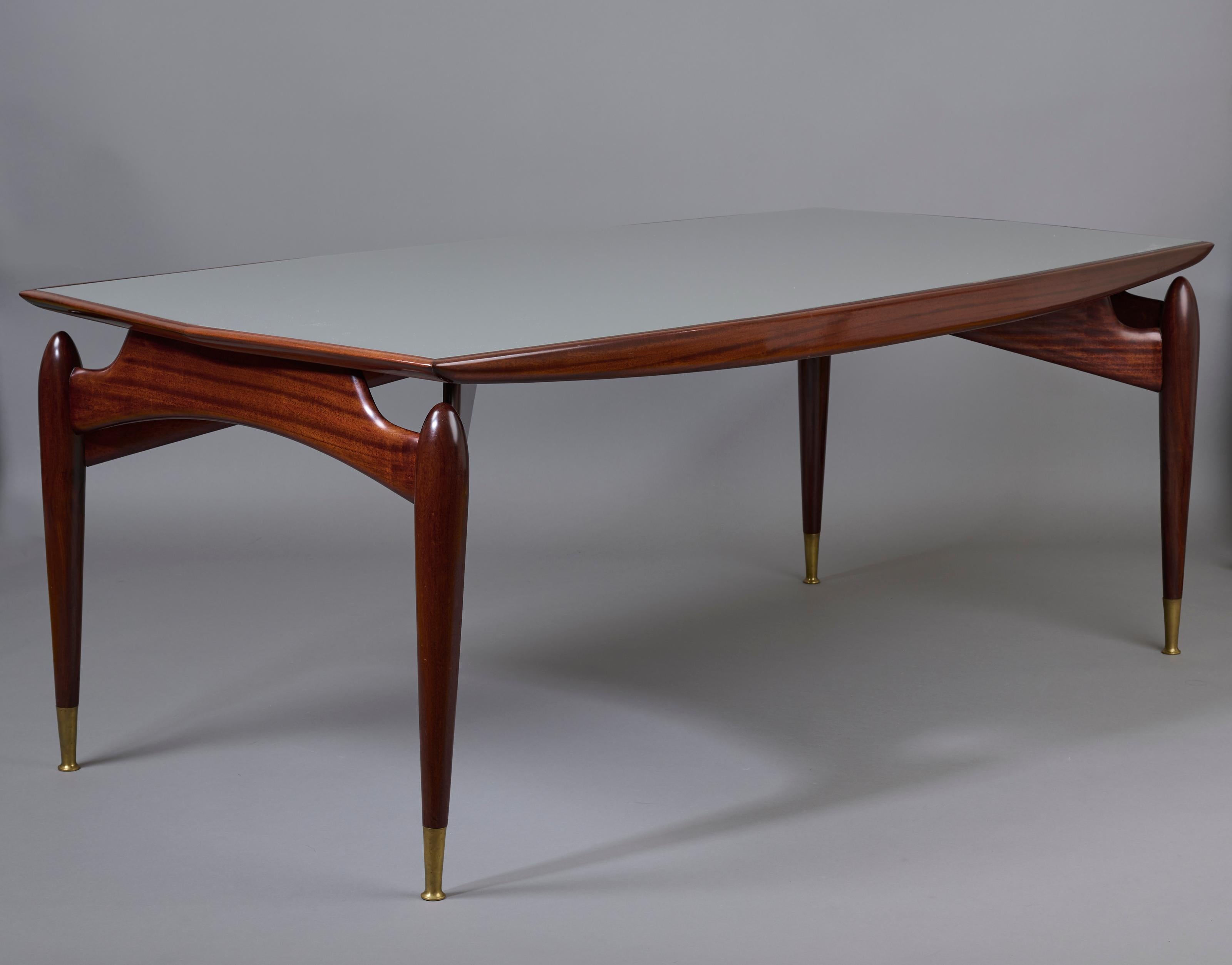 Brass Giuseppe Scapinelli: Dining Table in Mahogany & Back-Painted Glass, Italy 1950's For Sale
