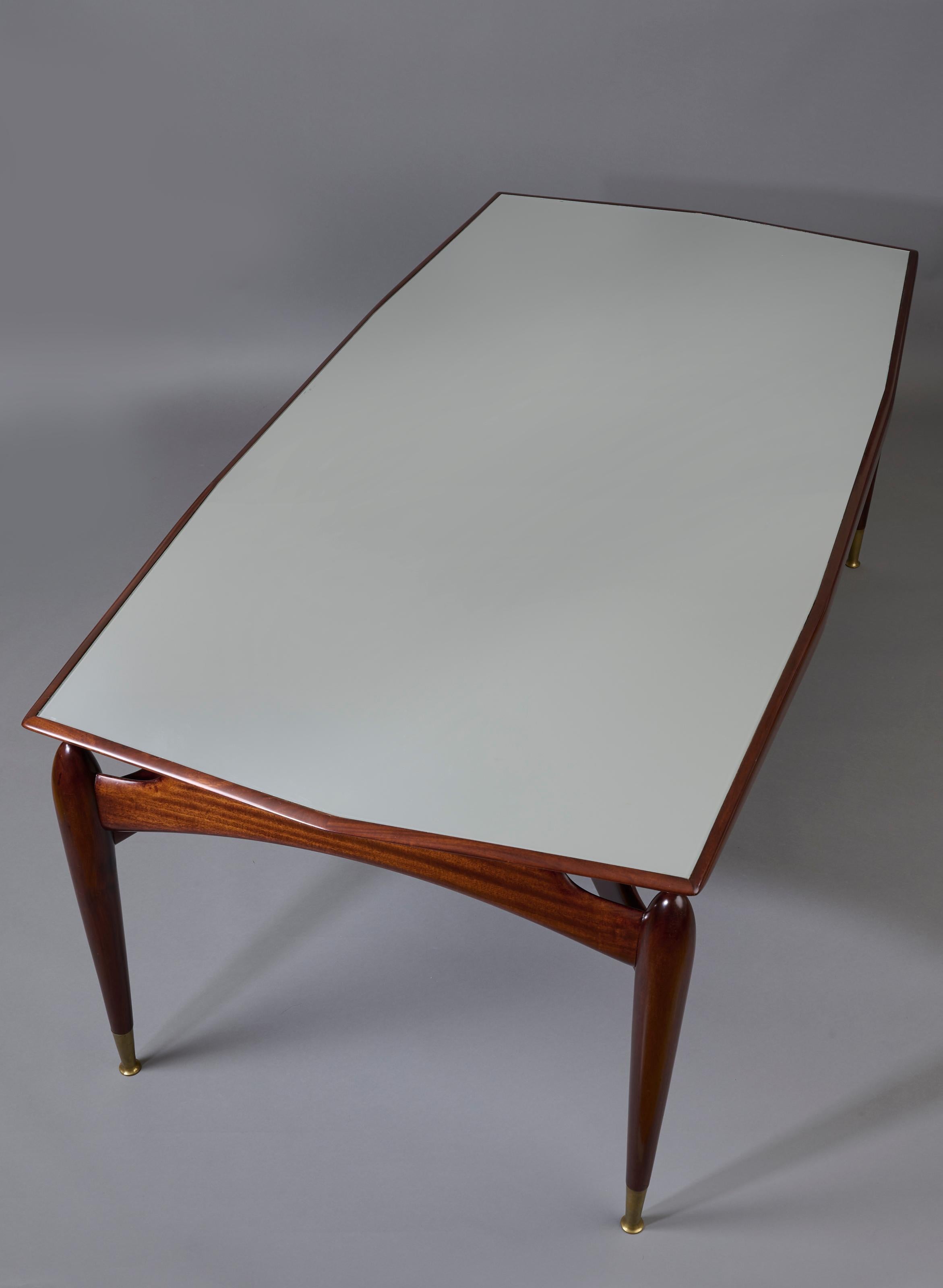 Giuseppe Scapinelli: Dining Table in Mahogany & Back-Painted Glass, Italy 1950's For Sale 7