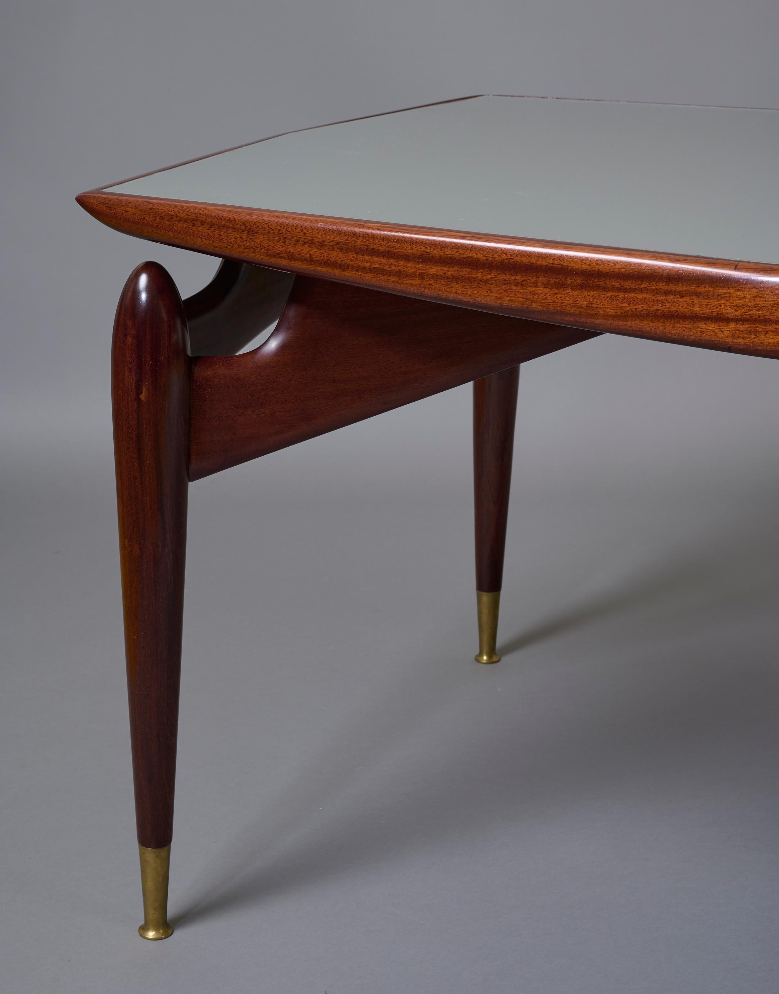 Giuseppe Scapinelli: Dining Table in Mahogany & Back-Painted Glass, Italy 1950's For Sale 8