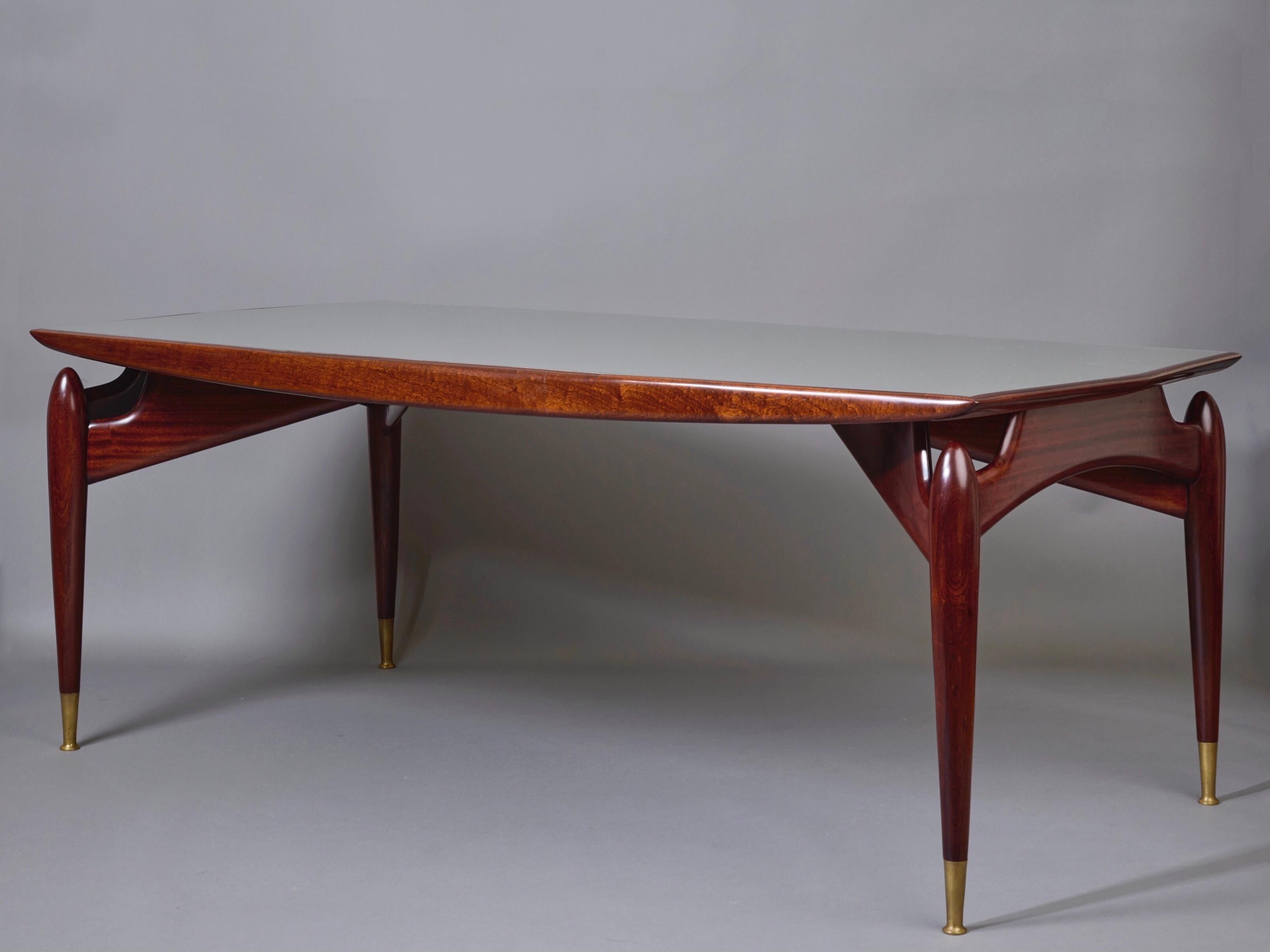 Italian Giuseppe Scapinelli: Dining Table in Mahogany & Back-Painted Glass, Italy 1950's For Sale