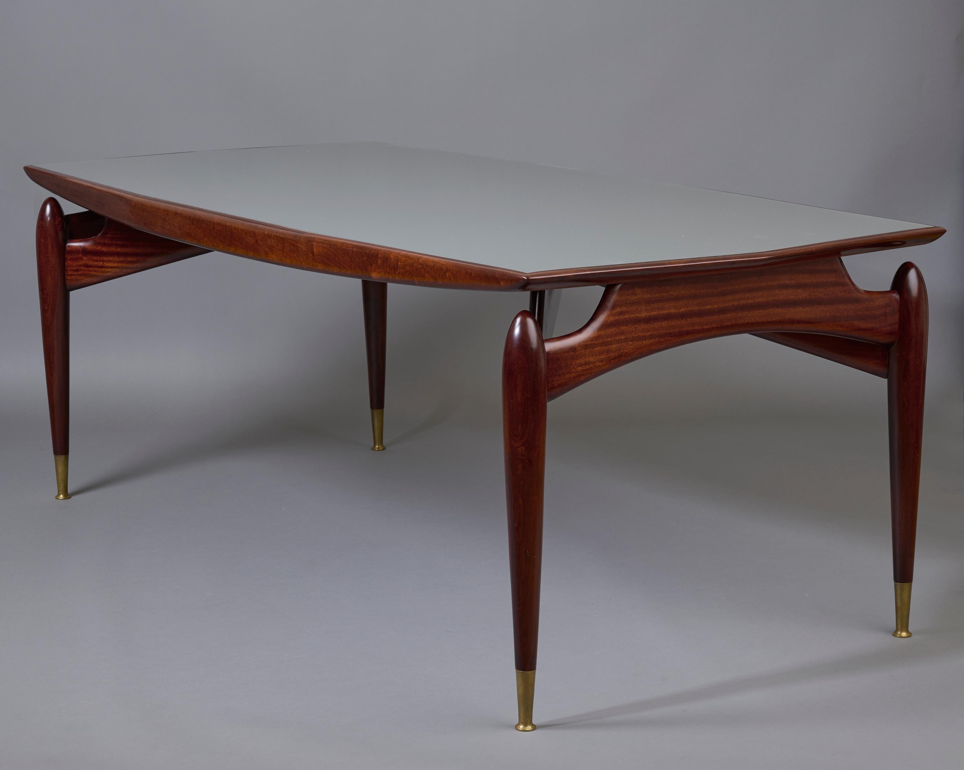 Mid-Century Modern Giuseppe Scapinelli: Dining Table in Mahogany & Back-Painted Glass, Italy 1950's For Sale