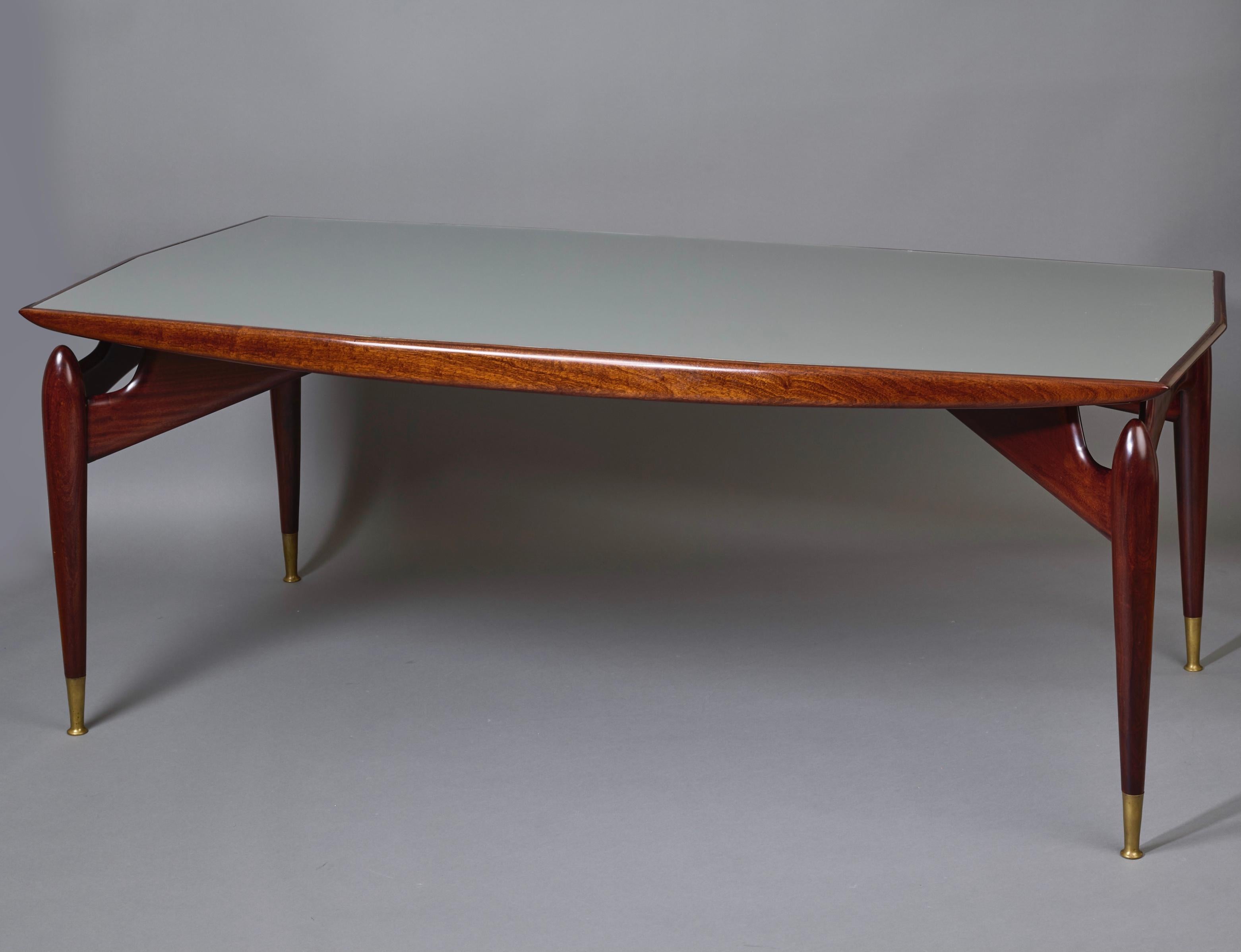 Mid-20th Century Giuseppe Scapinelli: Dining Table in Mahogany & Back-Painted Glass, Italy 1950's For Sale