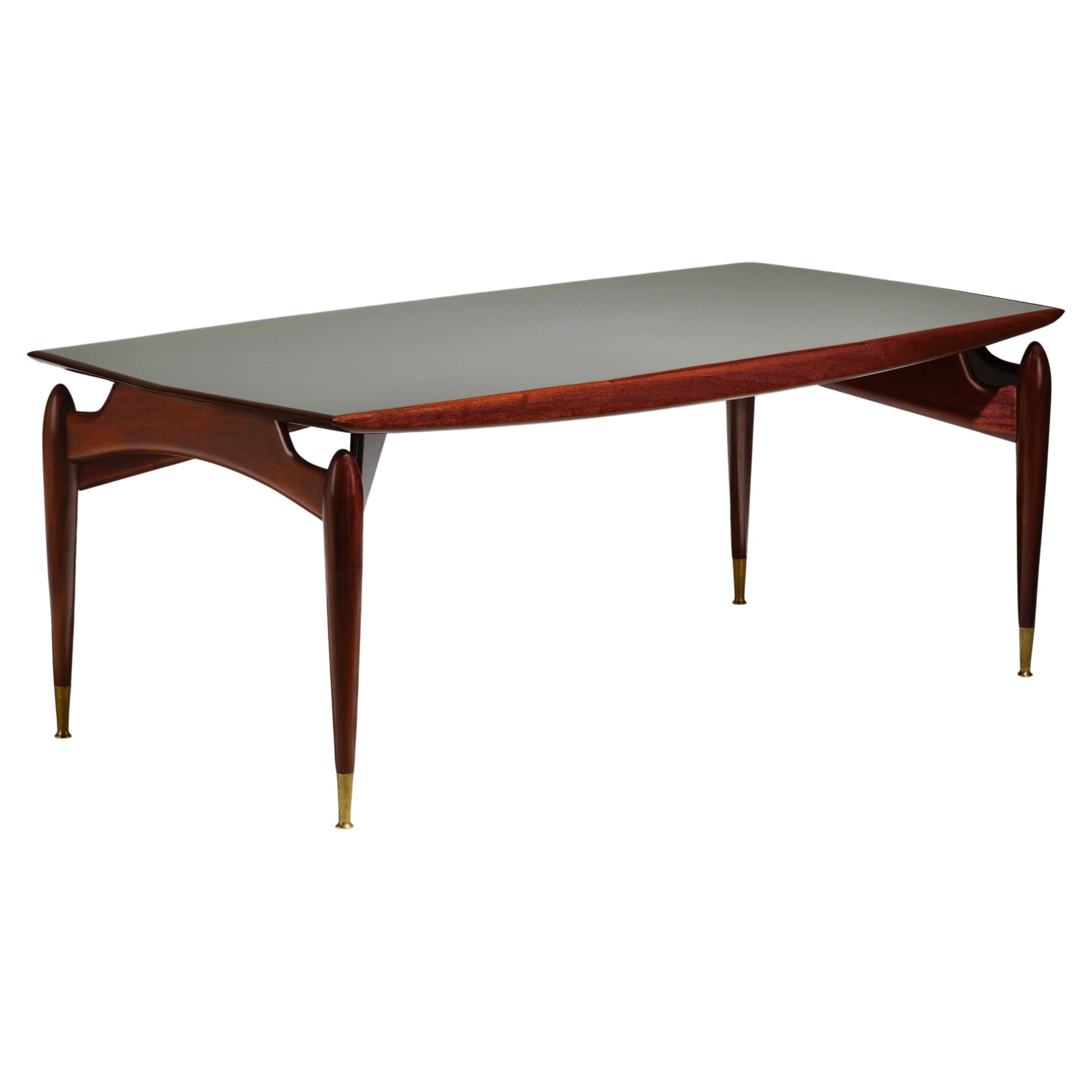 Giuseppe Scapinelli: Dining Table in Mahogany & Back-Painted Glass, Italy 1950's For Sale