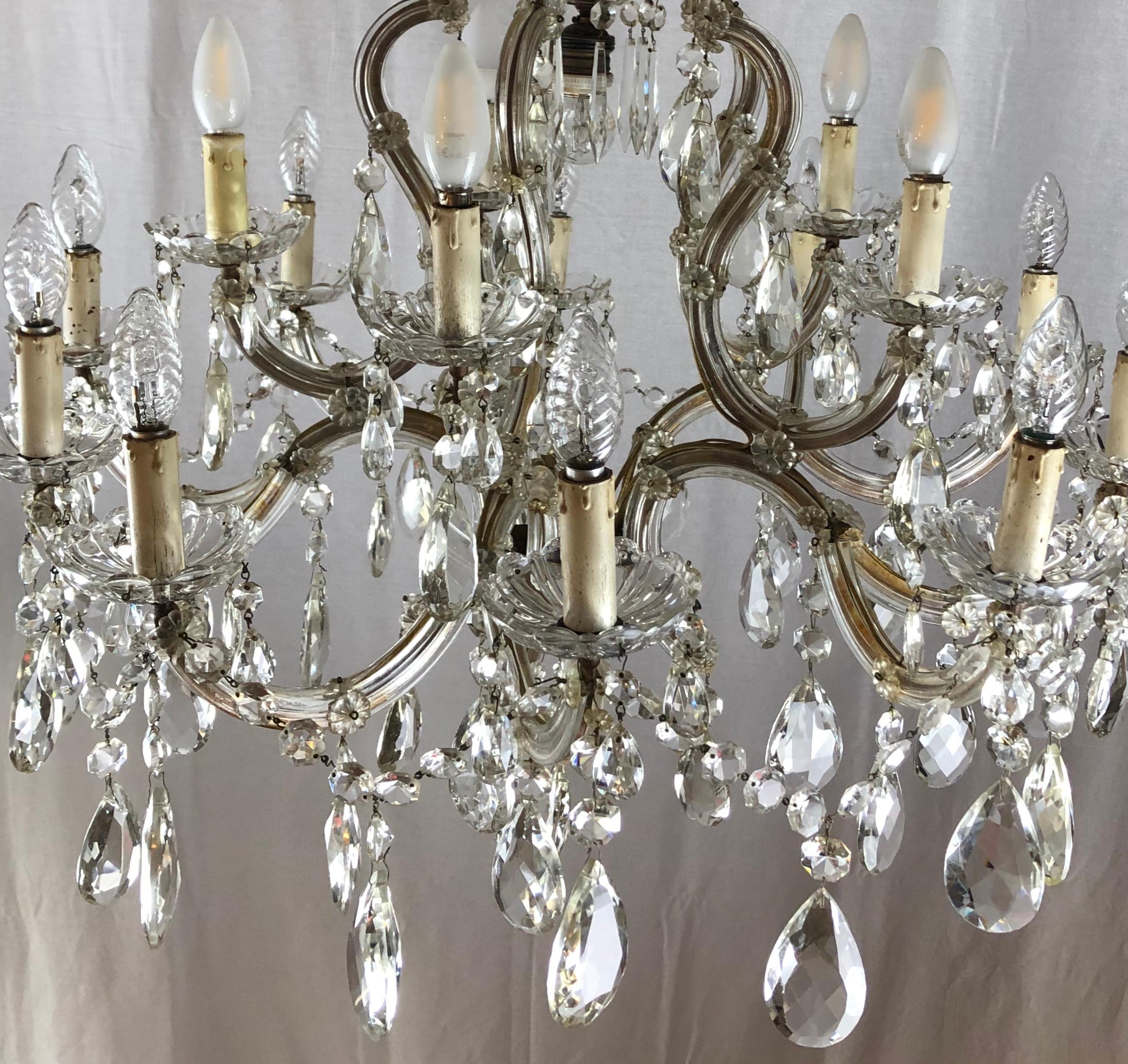 Blown Glass French Maria Therese 16-Light Faceted Crystal Chandelier For Sale