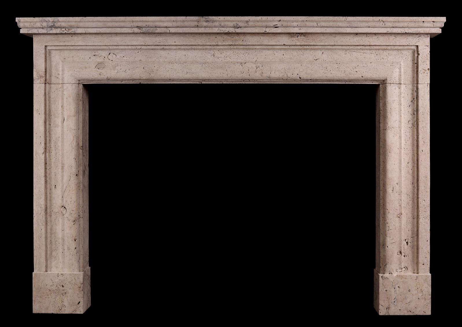 Imposing English Bolection Fireplace in Travertine Stone In Good Condition In London, GB