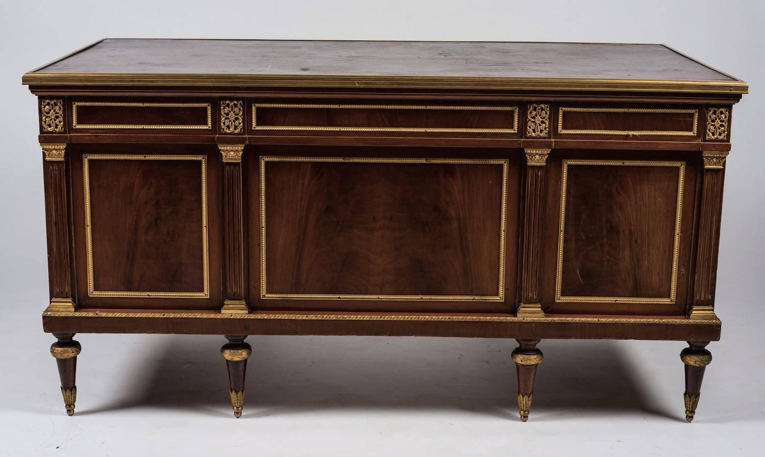 Wood Imposing French 19th Century Mahogany Pedestal Writing Desk