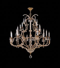 Imposing Gilt-iron & Crystal Basket-form 25-light Chandelier