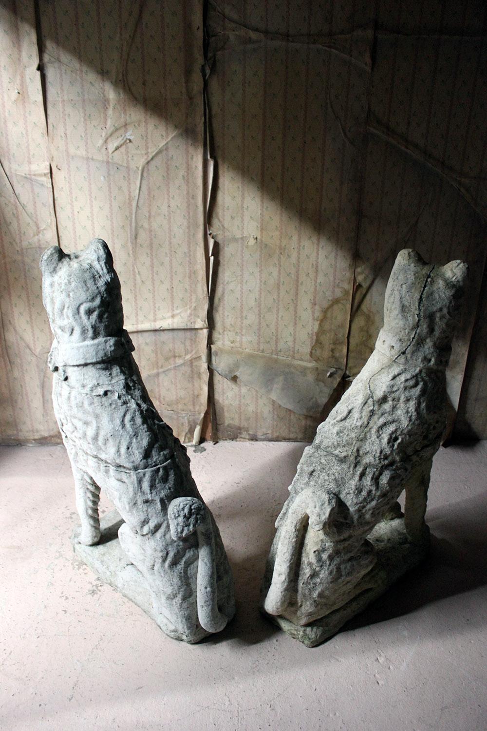 Imposing Large Pair of 16th Century Style Cast Stone Seated Dogs 5