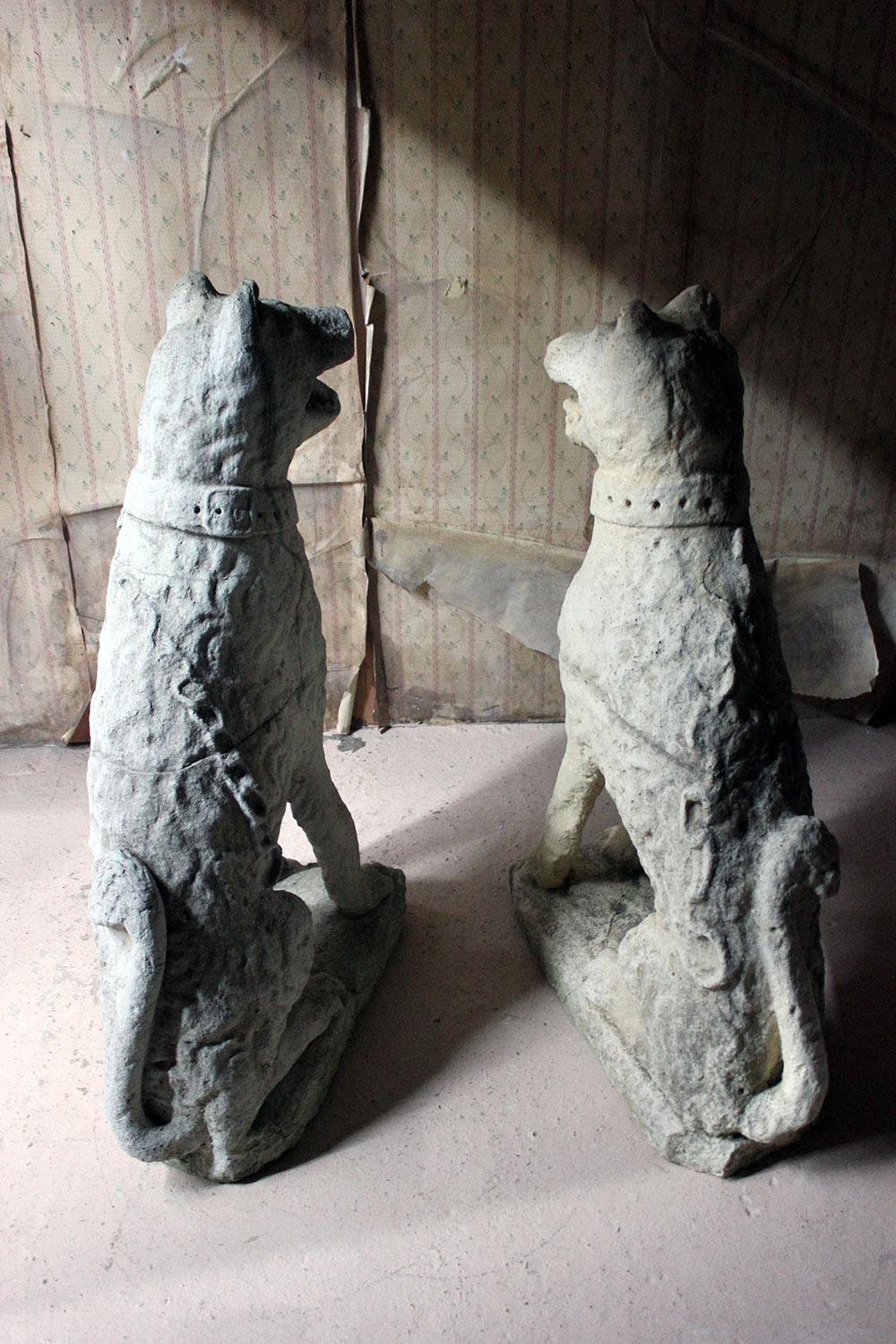 Imposing Large Pair of 16th Century Style Cast Stone Seated Dogs 6