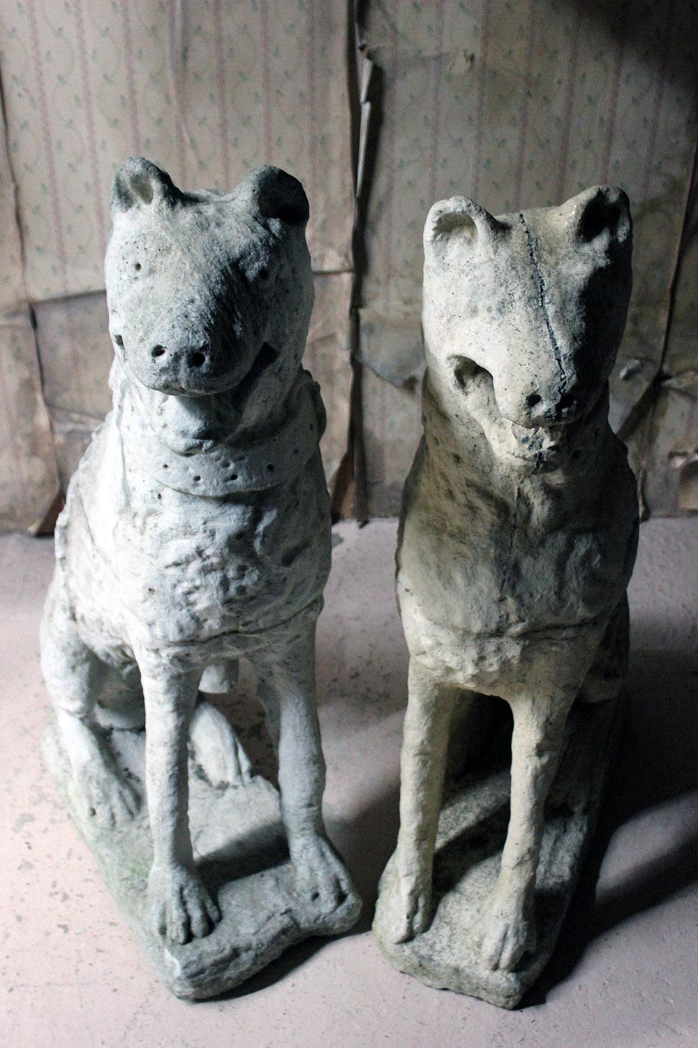 Imposing Large Pair of 16th Century Style Cast Stone Seated Dogs 9