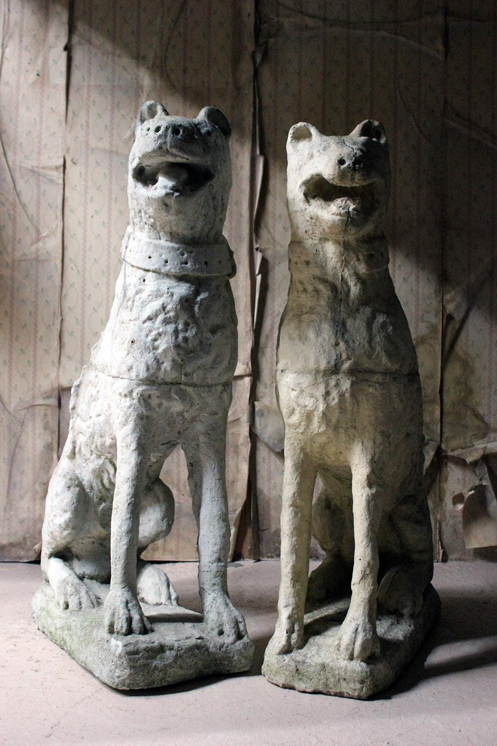 Imposing Large Pair of 16th Century Style Cast Stone Seated Dogs 10