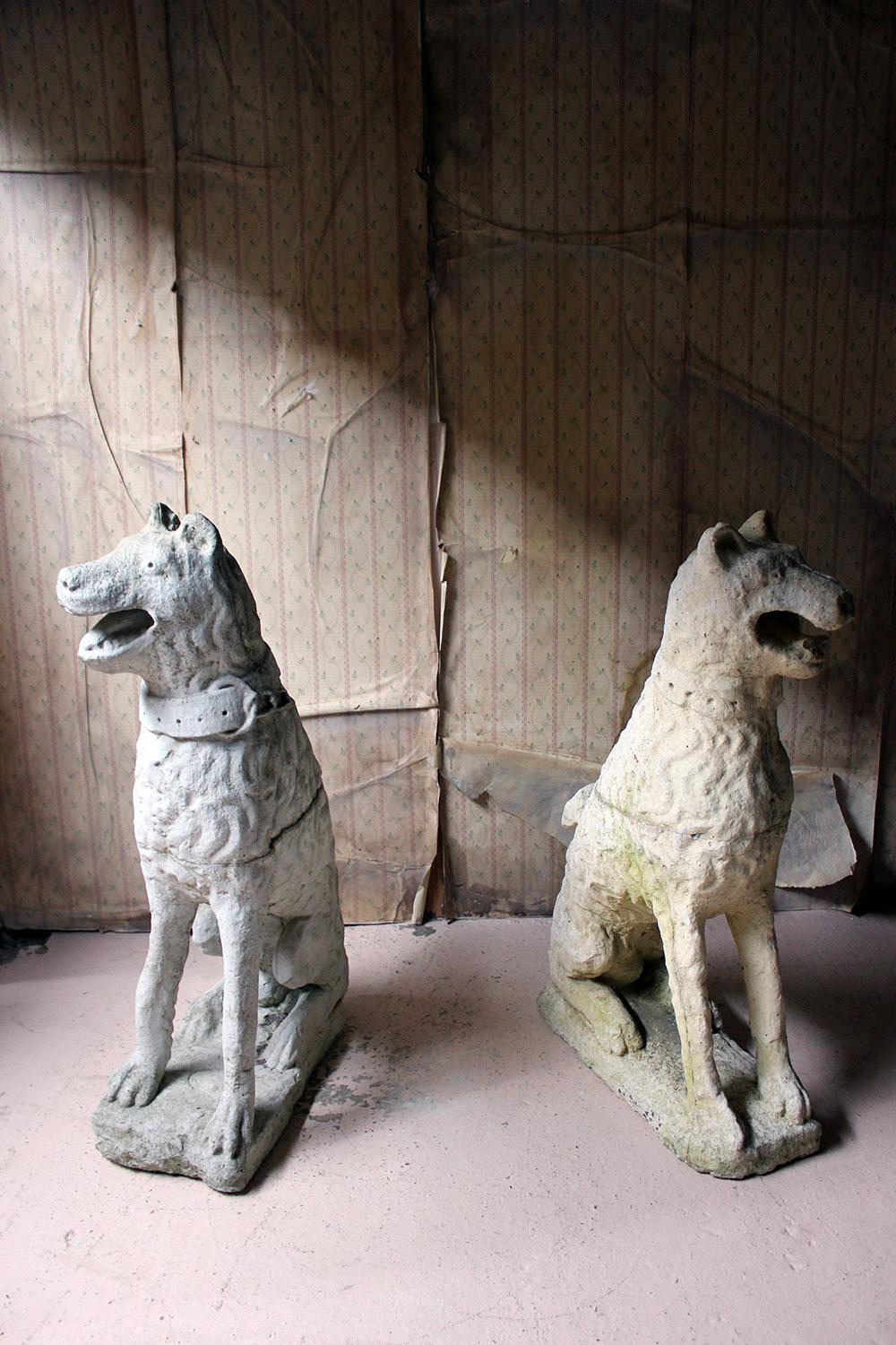 Imposing Large Pair of 16th Century Style Cast Stone Seated Dogs 12
