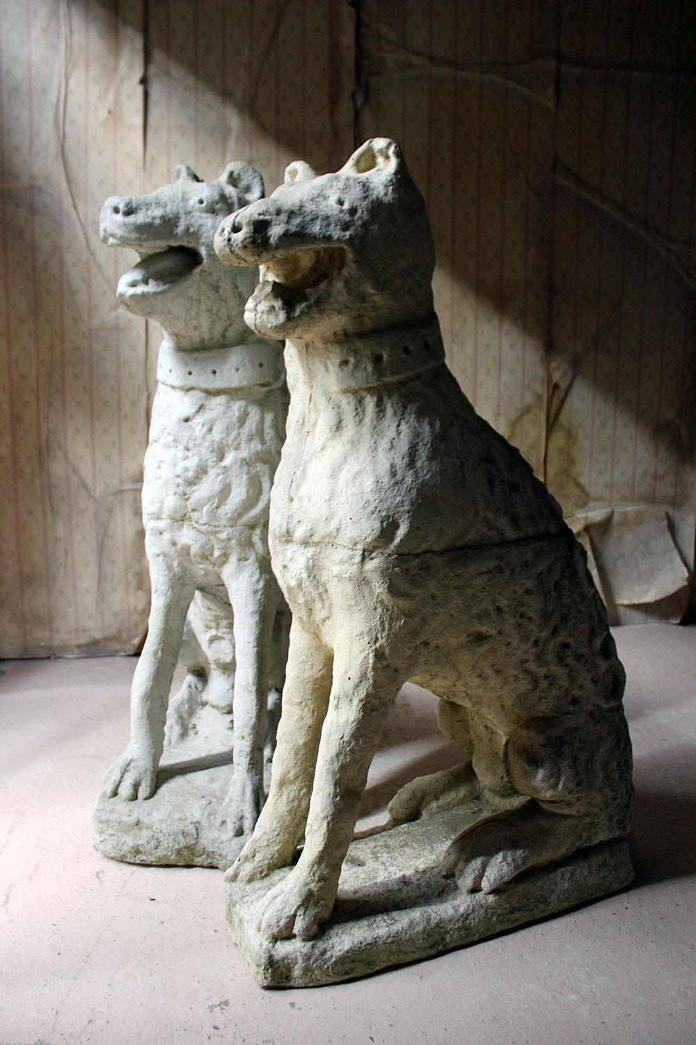 Imposing Large Pair of 16th Century Style Cast Stone Seated Dogs 13