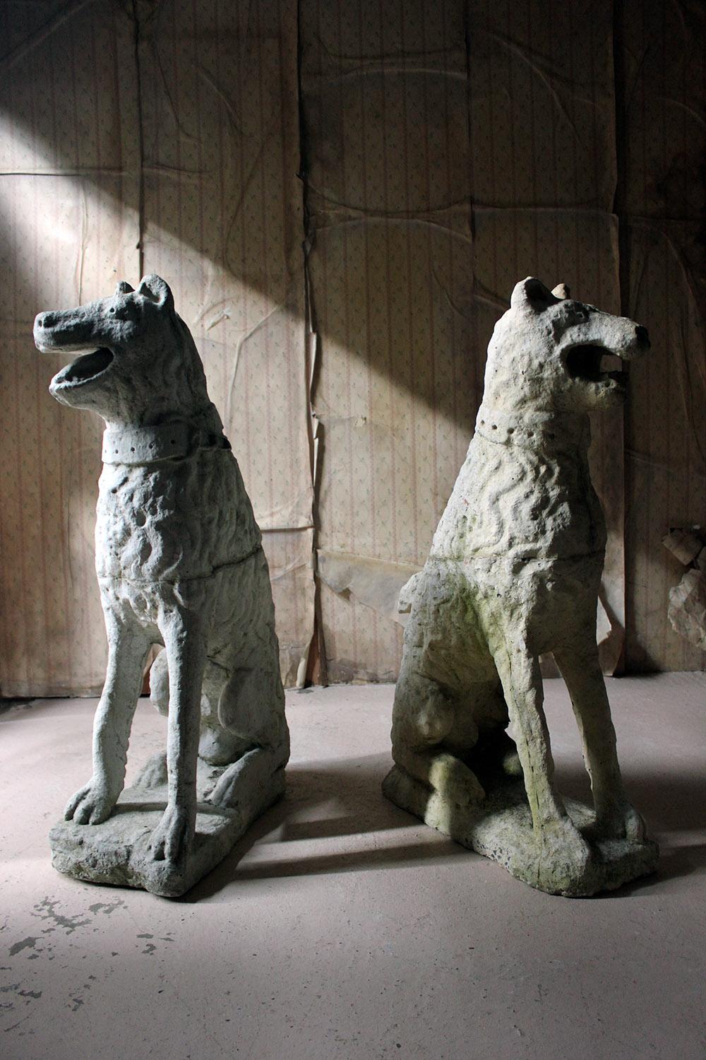 Imposing Large Pair of 16th Century Style Cast Stone Seated Dogs 2
