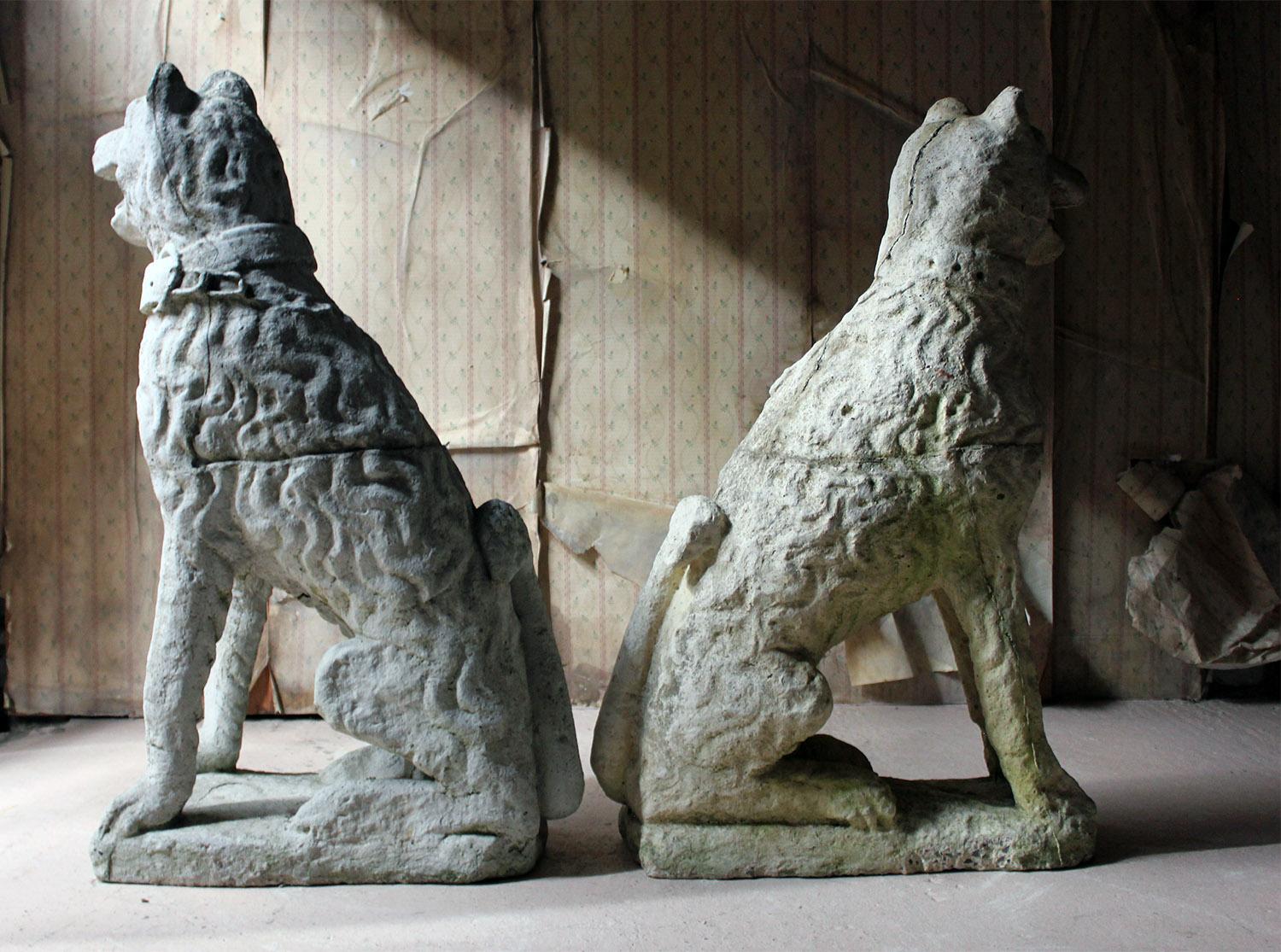 Imposing Large Pair of 16th Century Style Cast Stone Seated Dogs 3