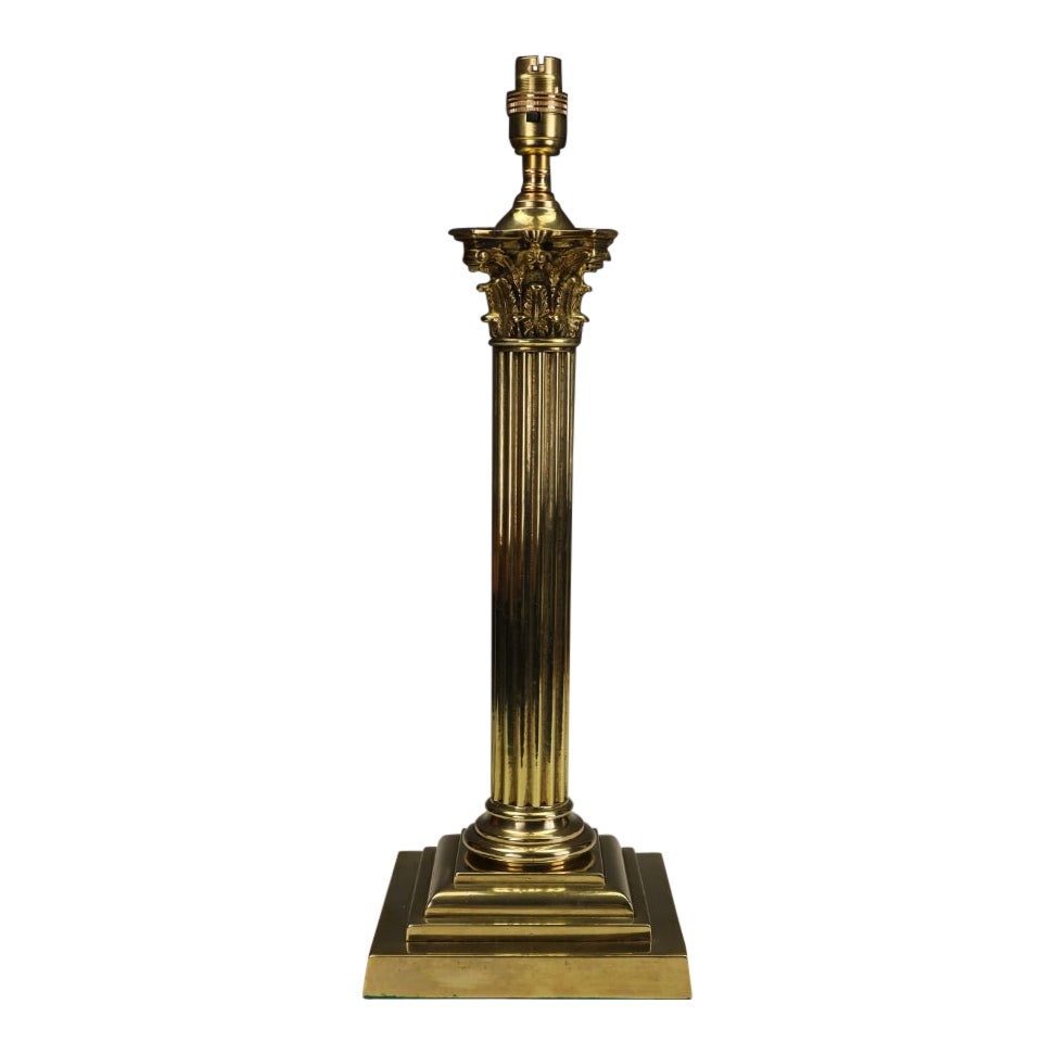 Imposing Late Victorian Brass Corinthian Column Table Lamp, c. 1880