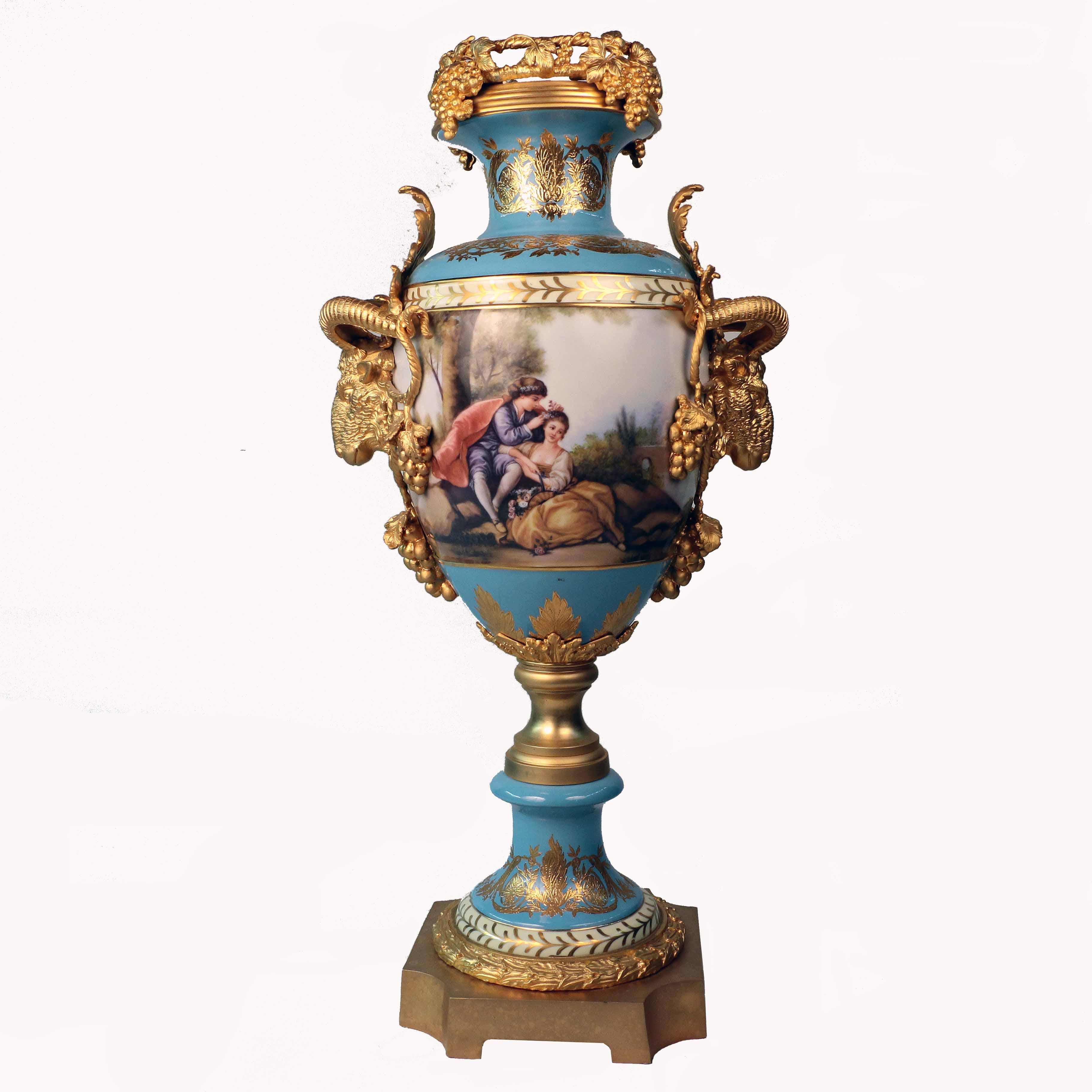 French Imposing Louis XVI Style Pair of Sèvres Style Vases For Sale