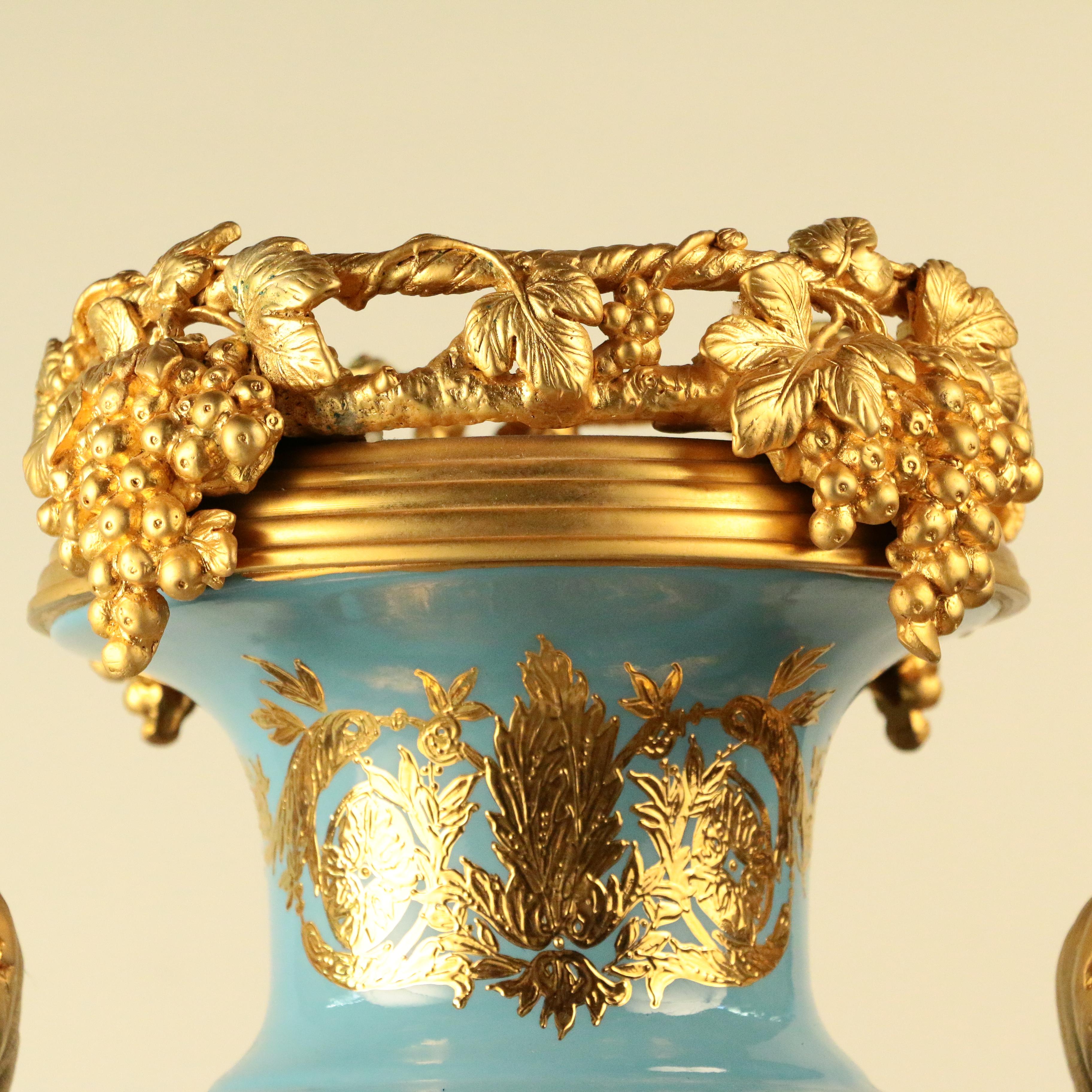 Hand-Crafted Imposing Louis XVI Style Pair of Sèvres Style Vases For Sale