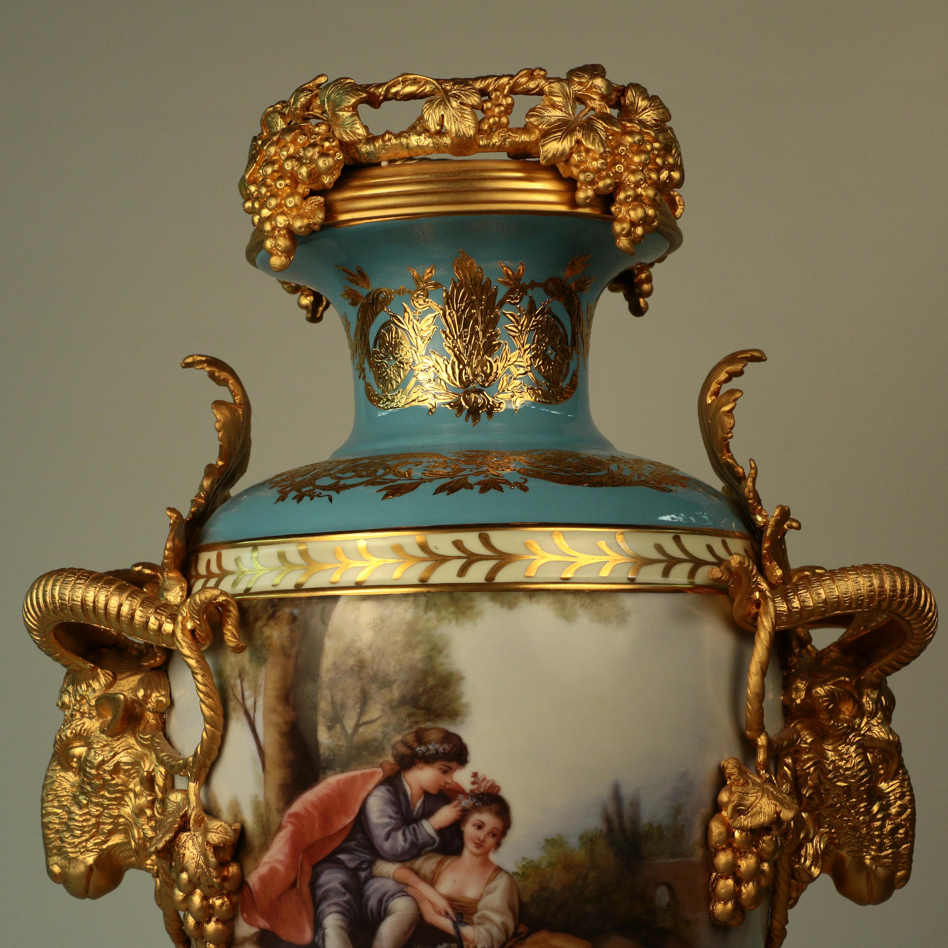 Late 20th Century Imposing Louis XVI Style Pair of Sèvres Style Vases For Sale