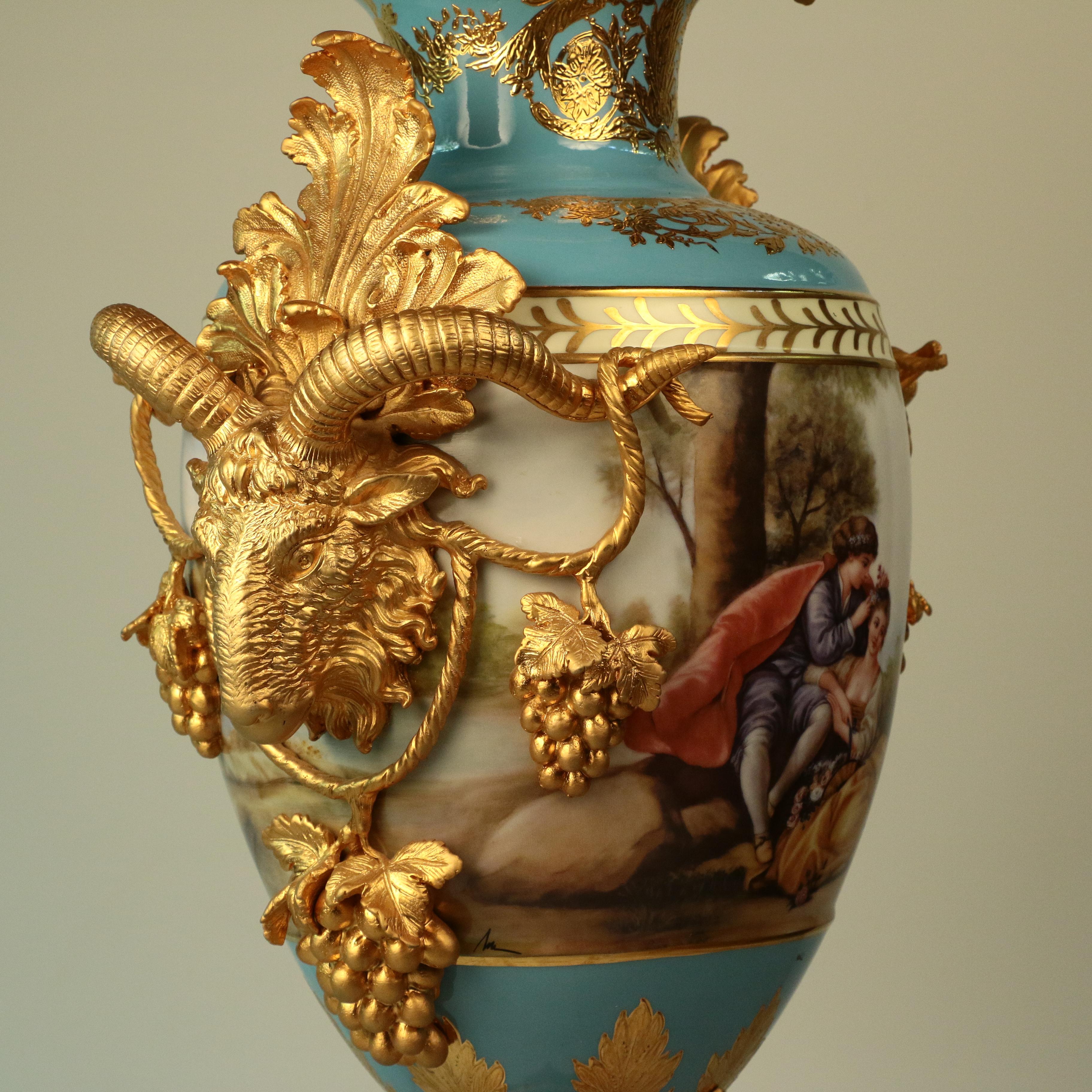 Imposing Louis XVI Style Pair of Sèvres Style Vases For Sale 2